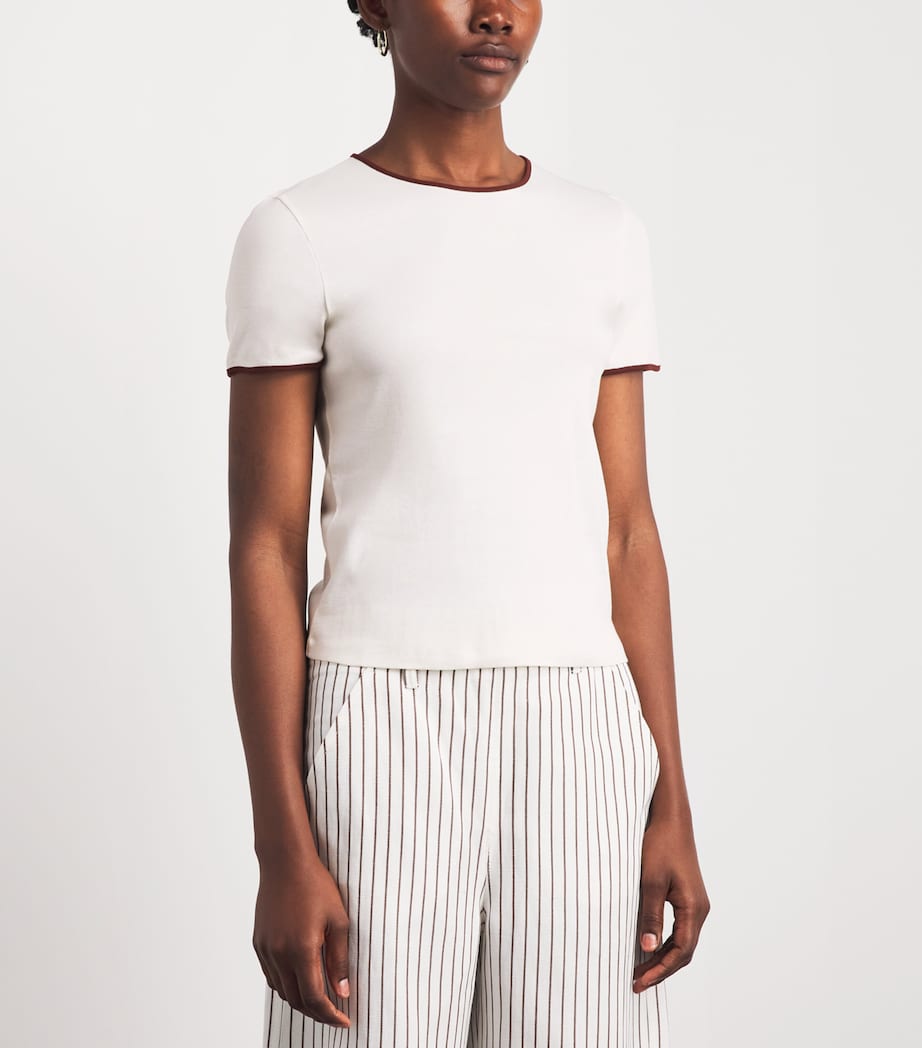 ME+EM Womens Organic Cotton Slim Ringer T-Shirt Cream/brown Image 4