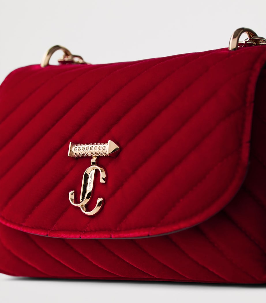 Small Curve Velvet Cross-Body Bag RUBY RED/SHINY GOLD Image 4