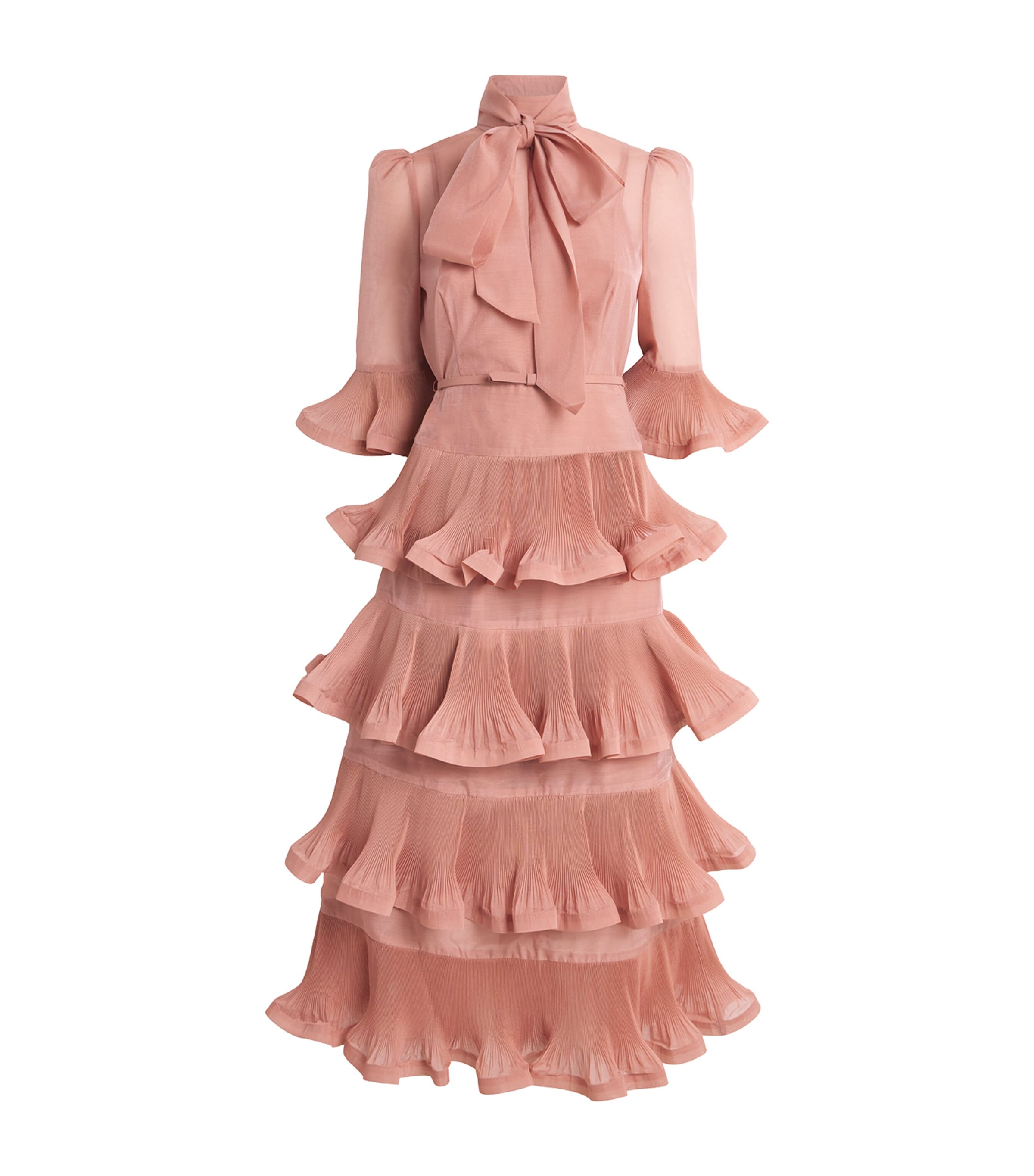 Zimmermann Tiered Midi Dress In Pink