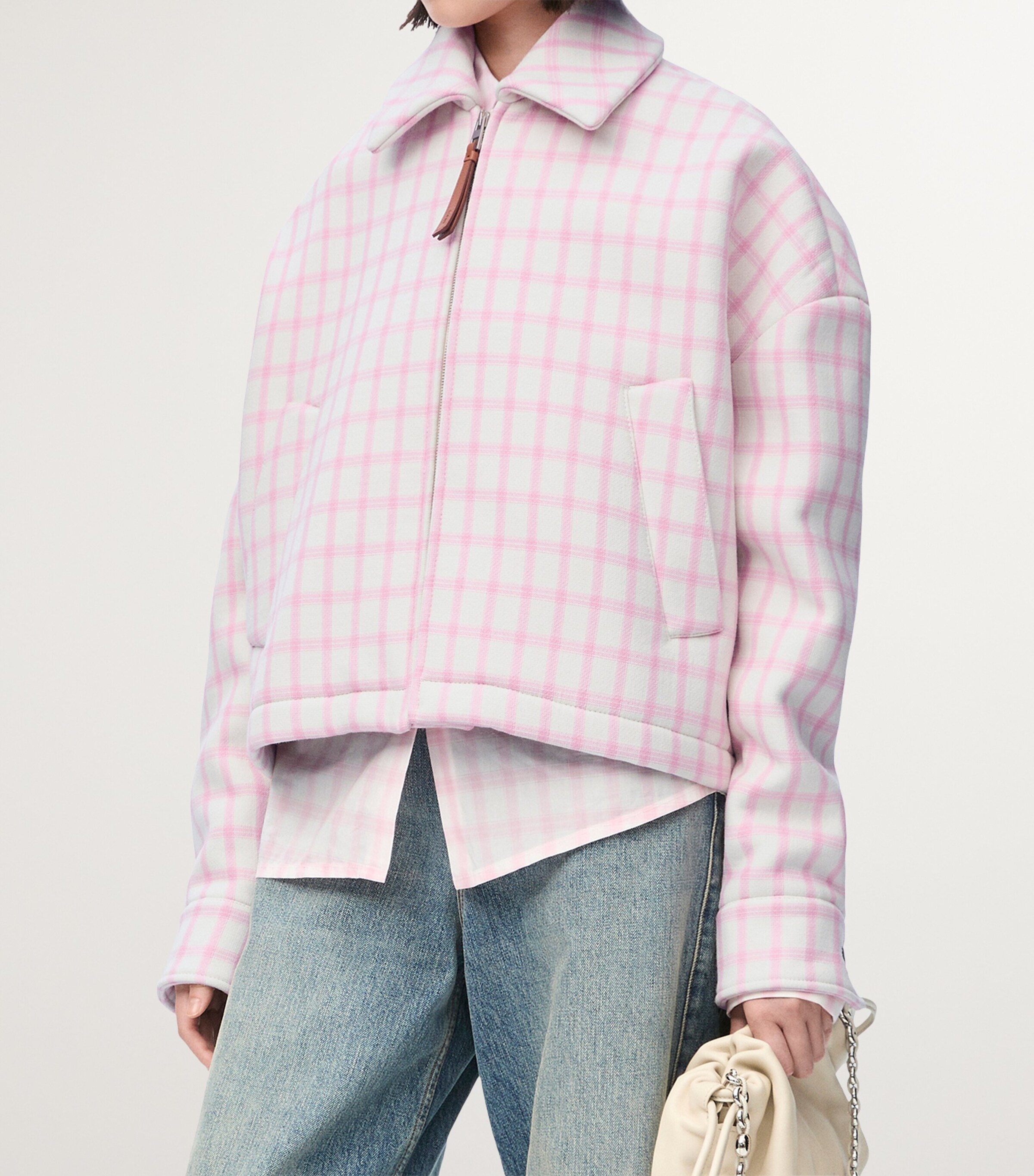 Wool-Blend Check-Print Jacket WHITE/PINK Image 3