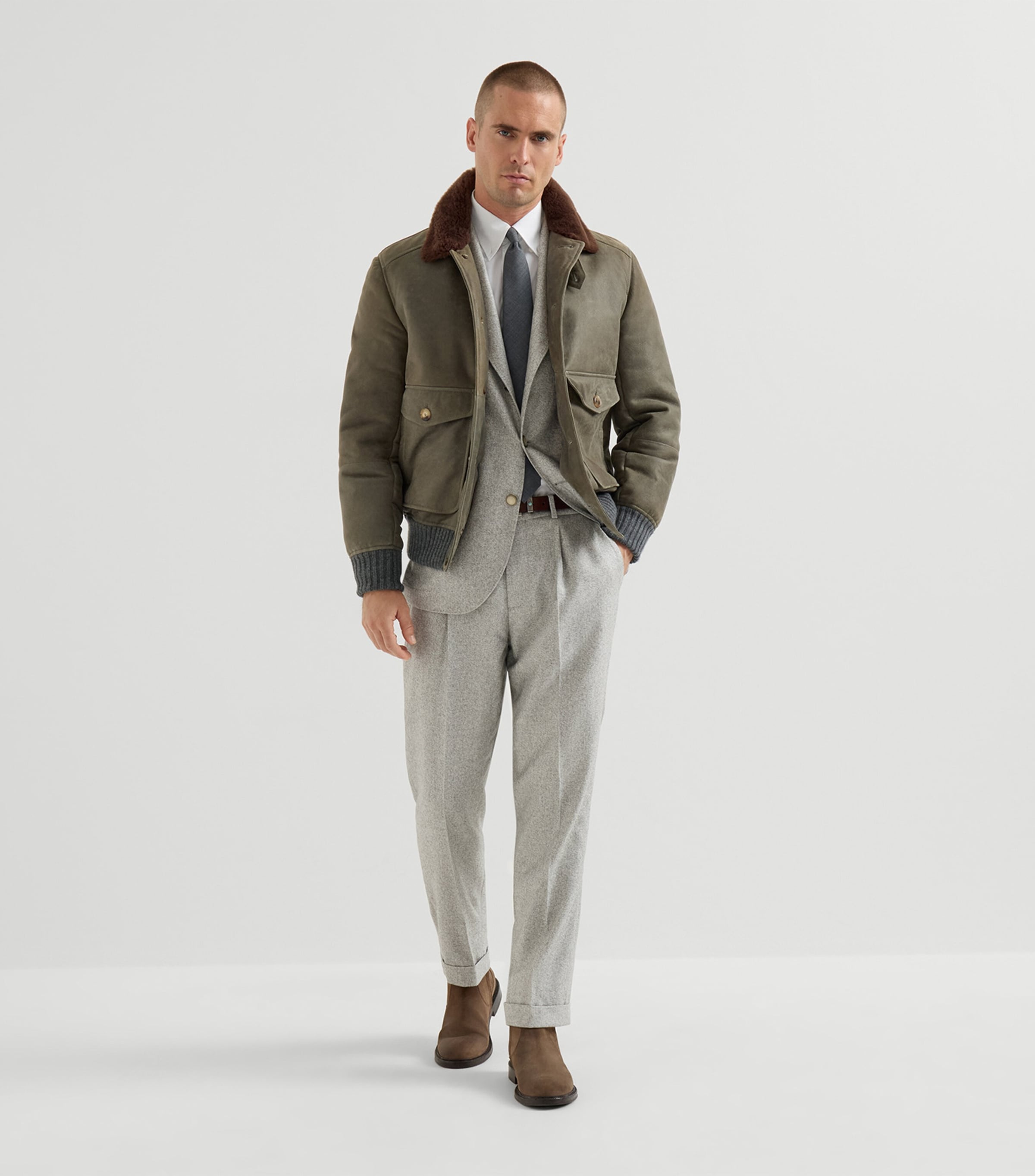 Brunello Cucinelli Mens Leather Shearling-Trim Jacket Image 5
