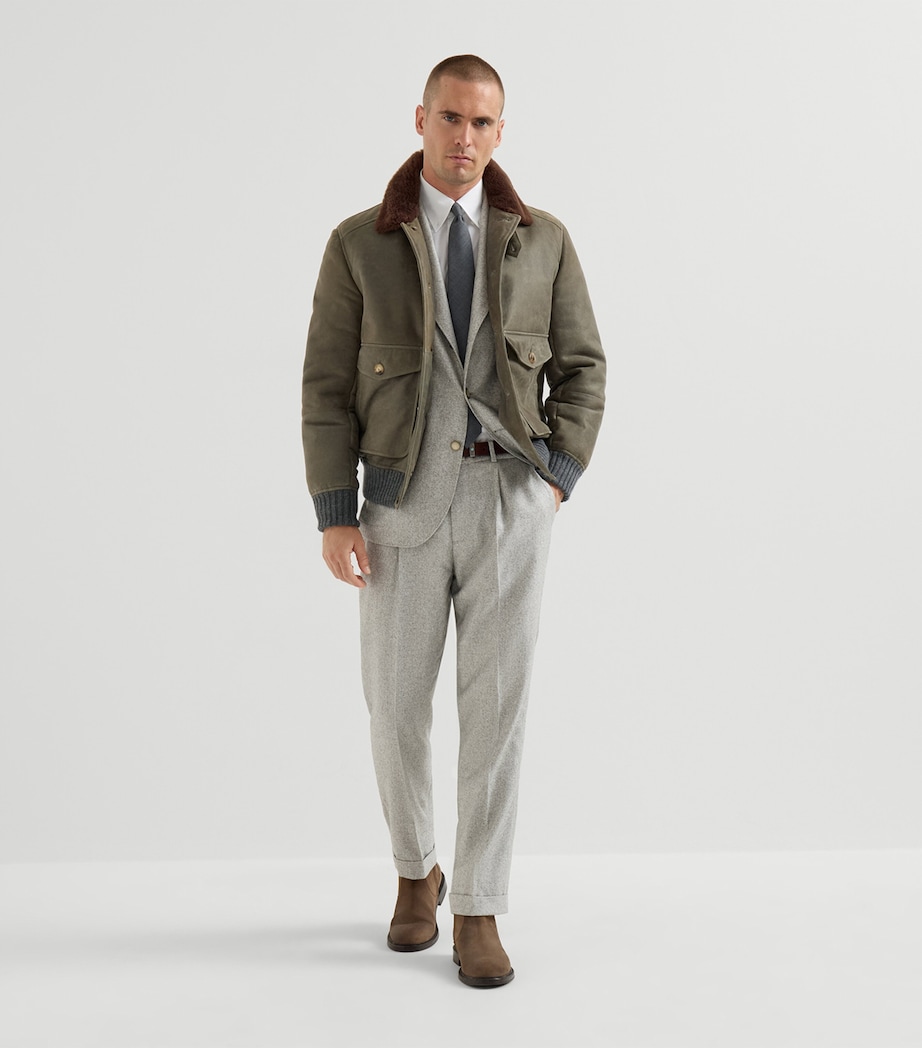 Brunello Cucinelli Mens Leather Shearling-Trim Jacket Image 5