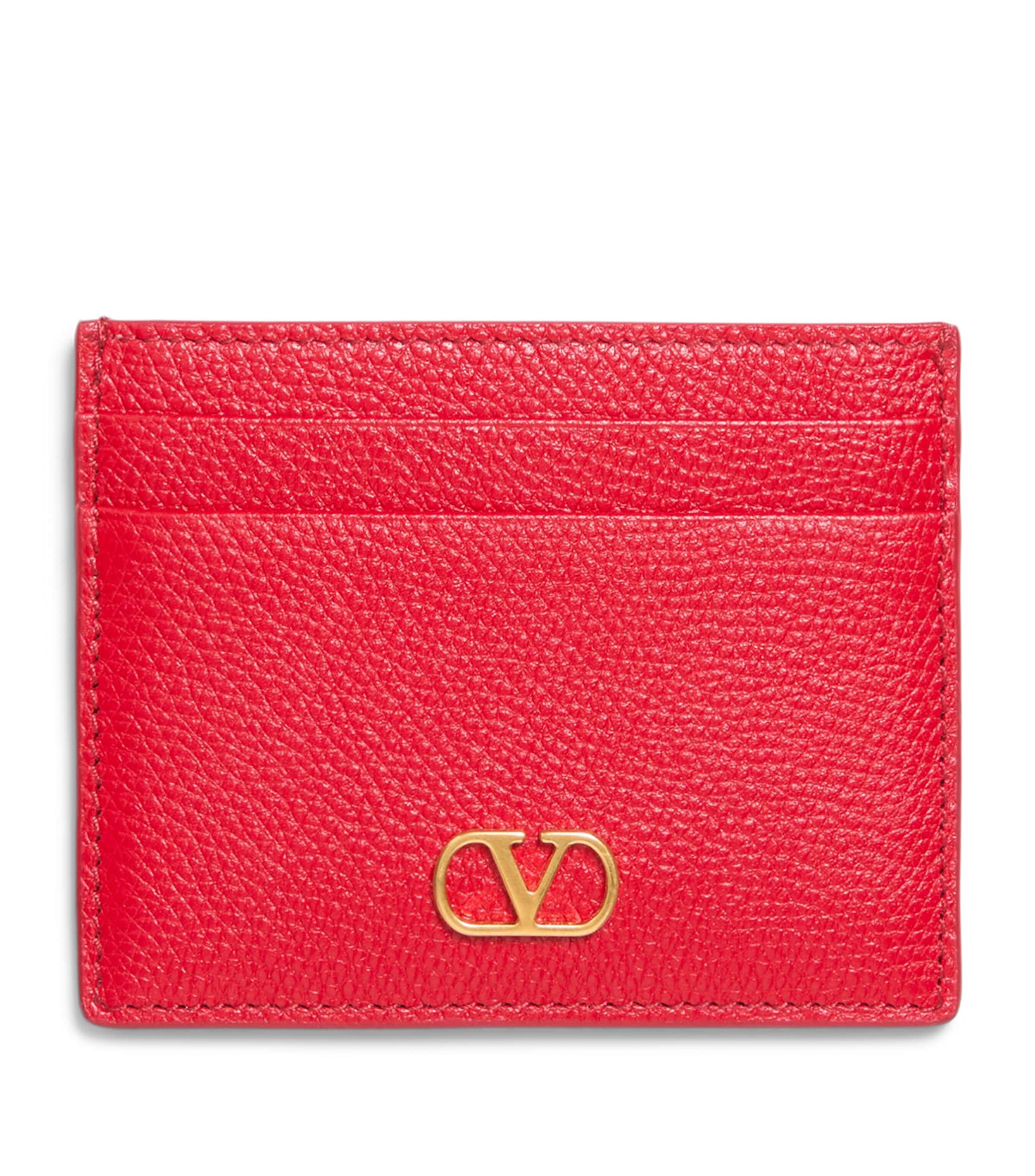 Grained Leather VLogo Signature Card Holder JU5 Image 1