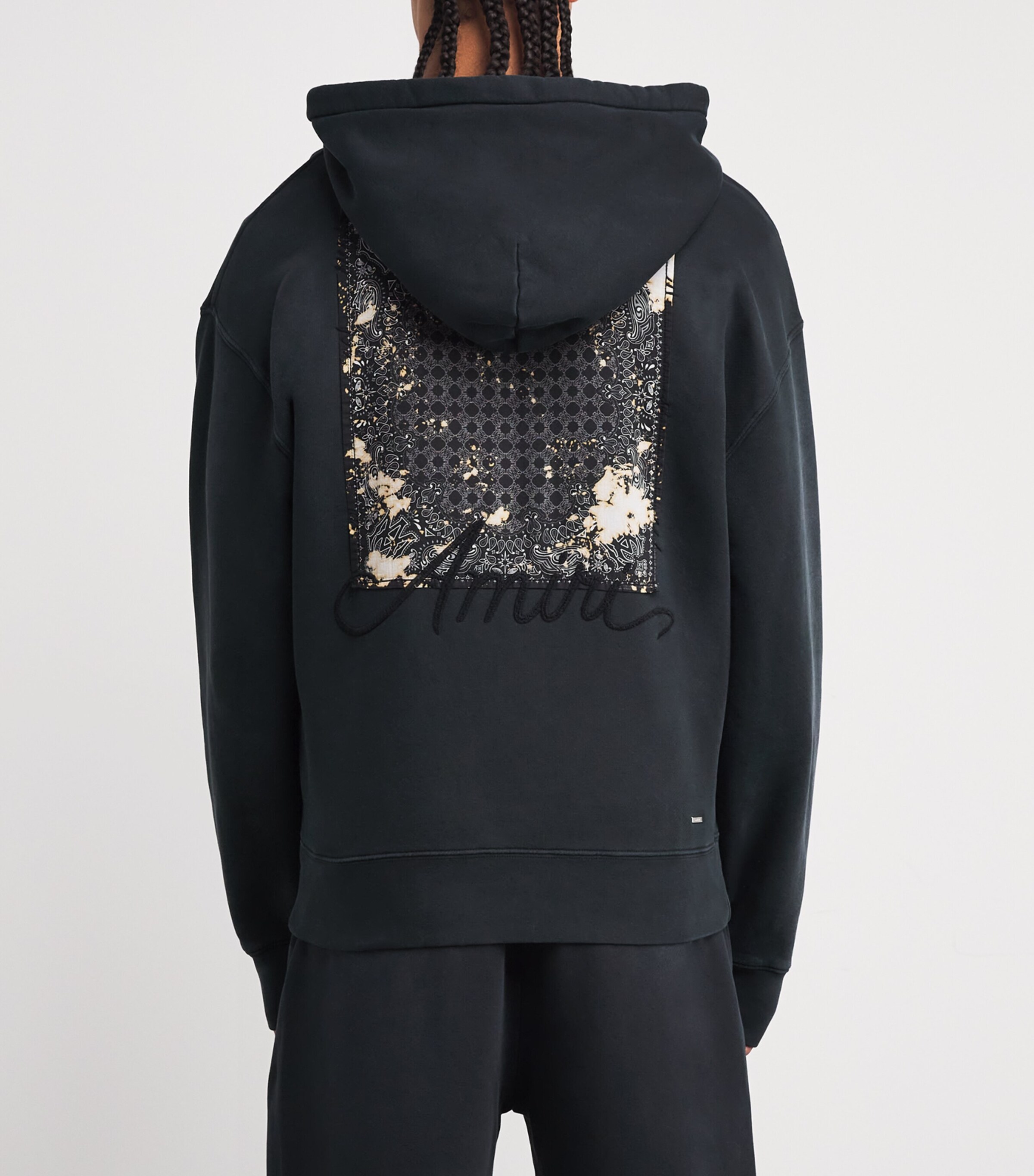 AMIRI Mens Cotton Bleach Bandana Hoodie Black Image 4