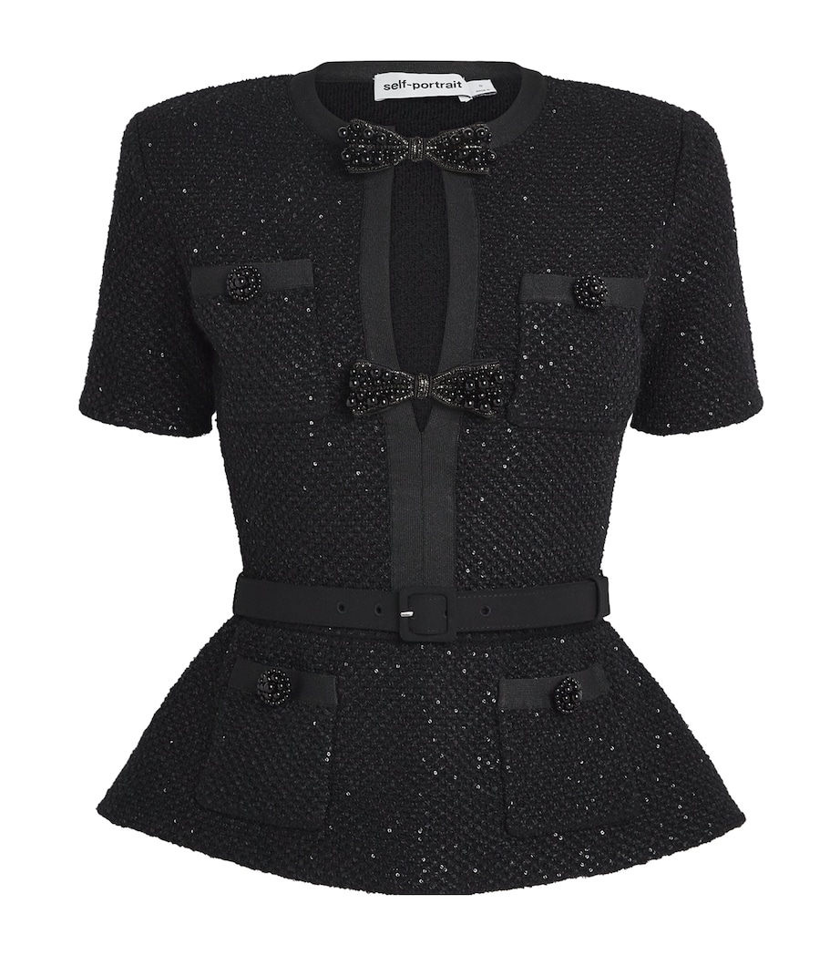 Sequinned Bow-Detail Top BLACK Image 1