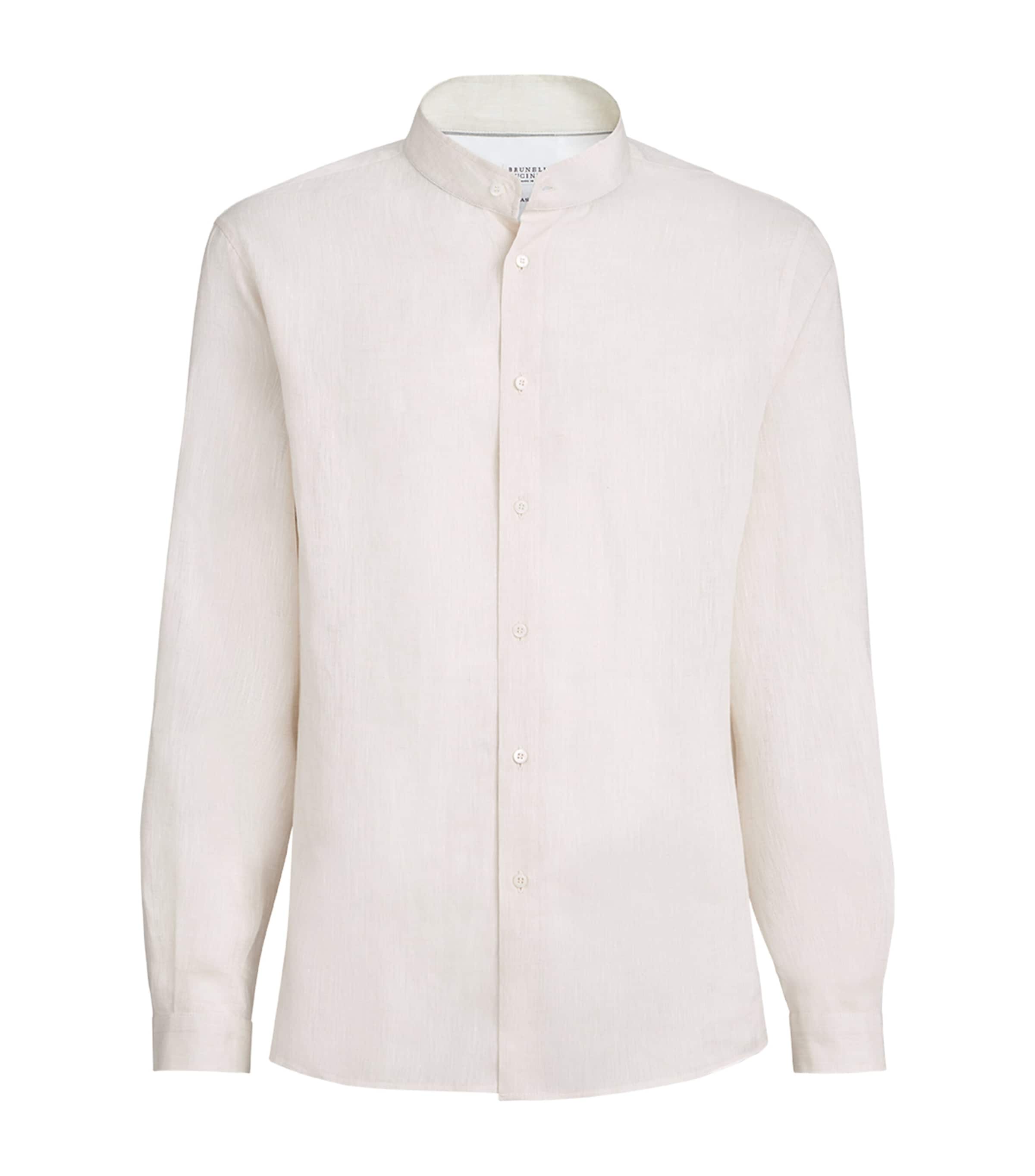 Brunello Cucinelli Mens Linen Mandarin Collar Shirt Image 1