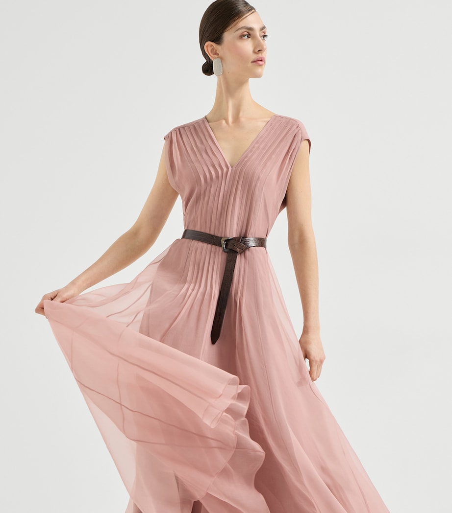 Brunello Cucinelli Womens Silk Belted Maxi Dress Image 4