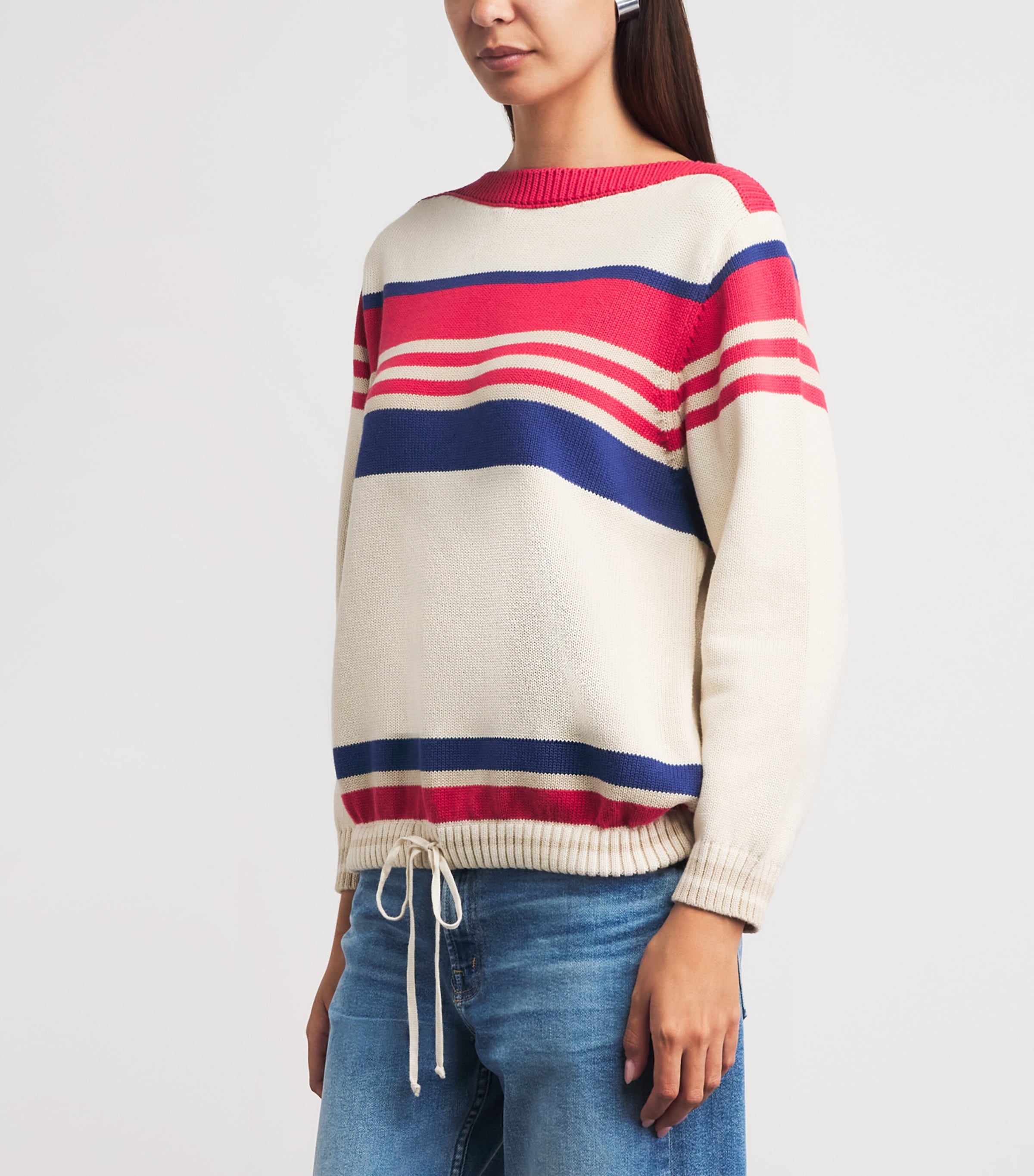 MOTHER Womens Cotton Striped Skipper Sweater Ivory Red Multi Strp Image 4