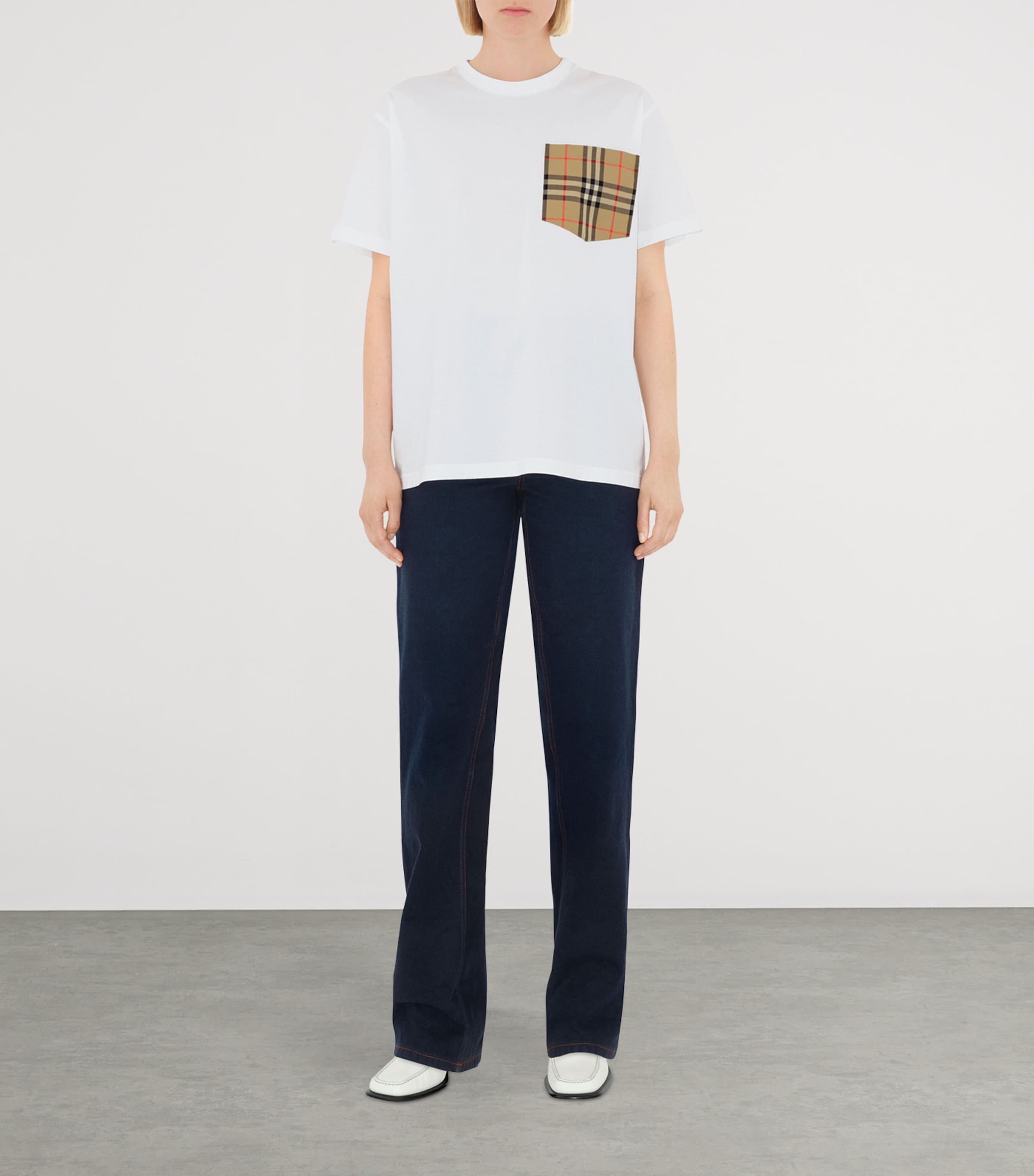 Cotton Check Pocket T-Shirt WHITE Image 2