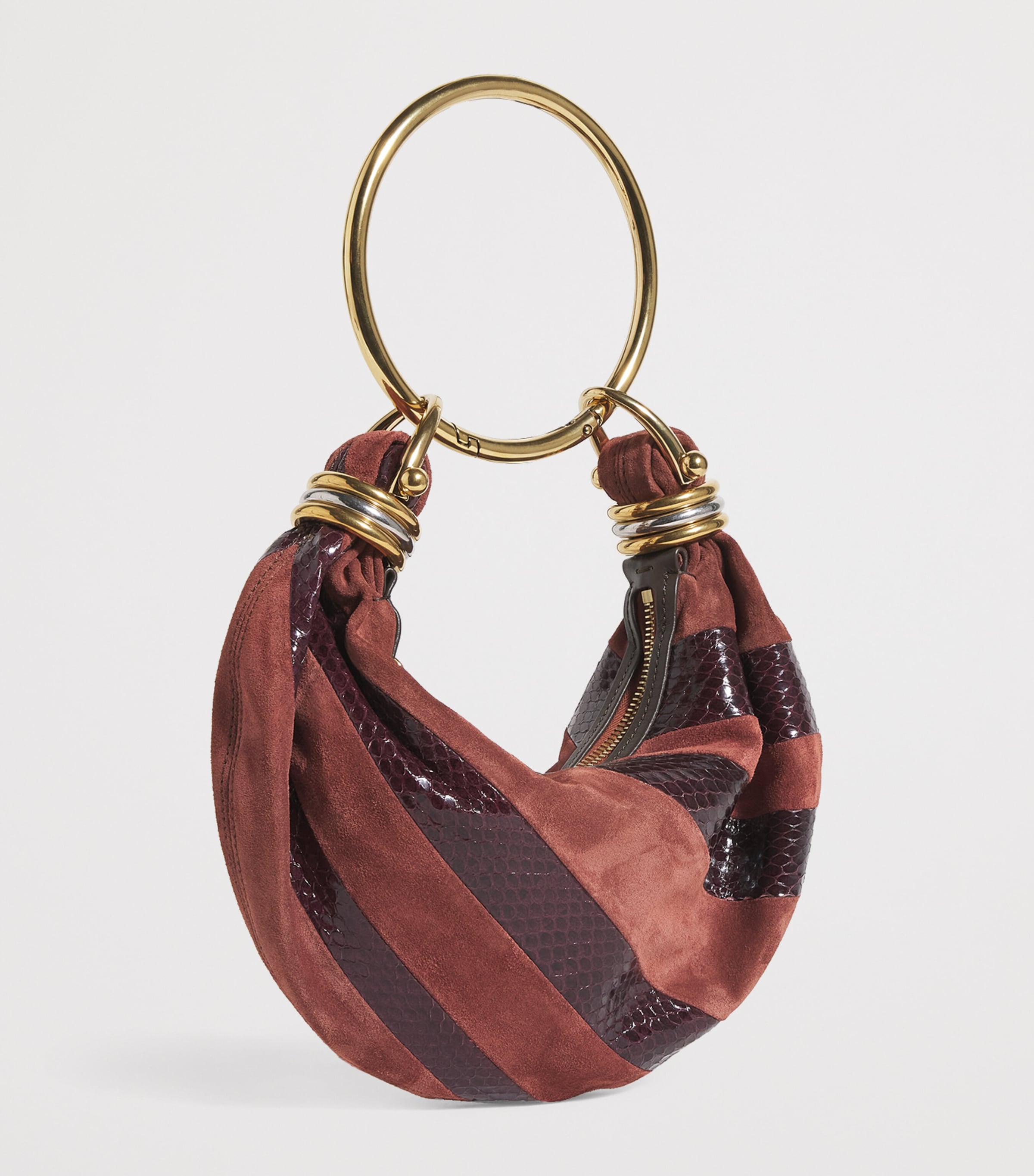 Mini Suede Snakeskin-Effect Bracelet Top-Handle Bag CRAFTY BROWN Image 3