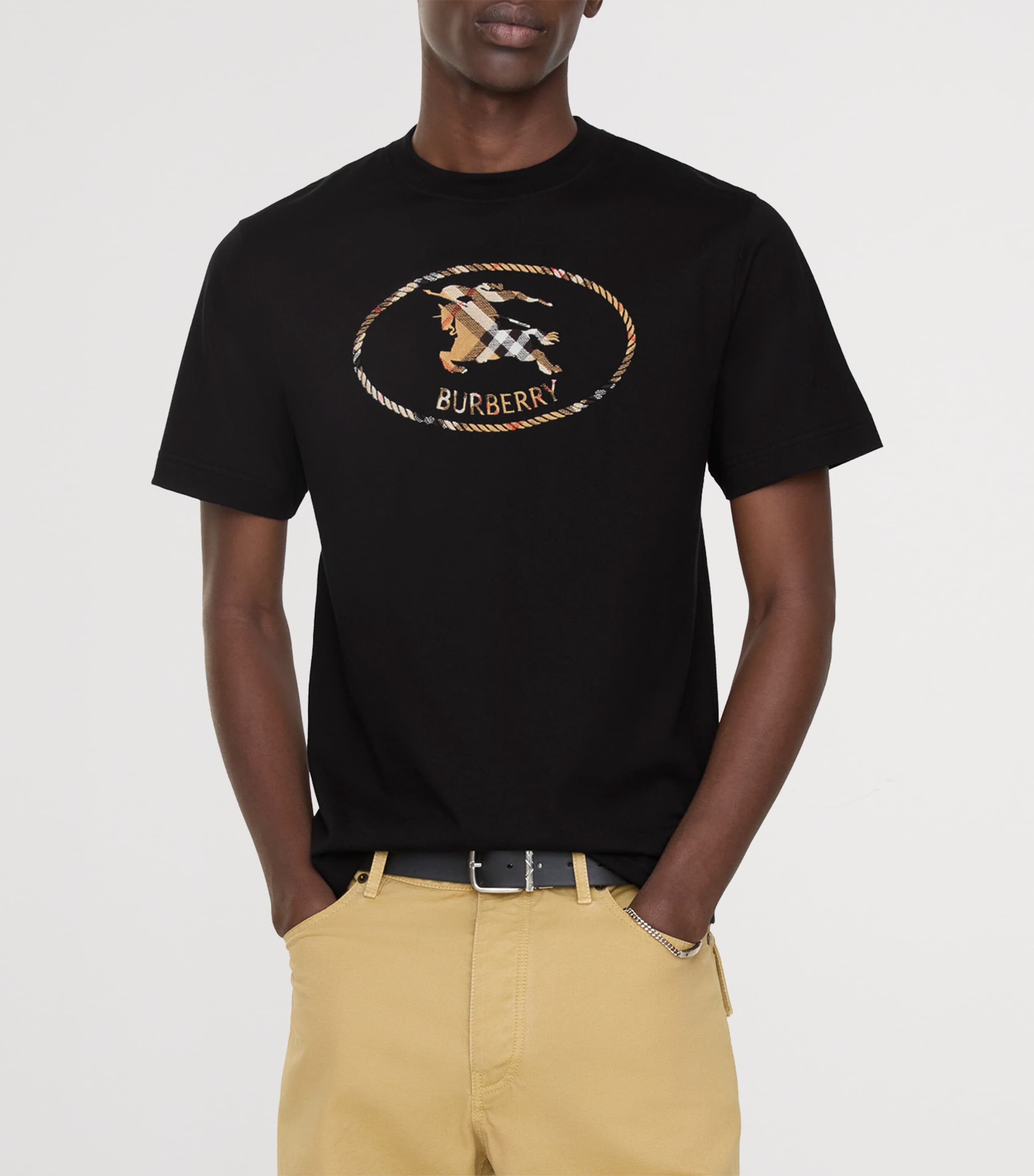 Burberry Mens Check EKD Embroidered T-Shirt Black Image 2