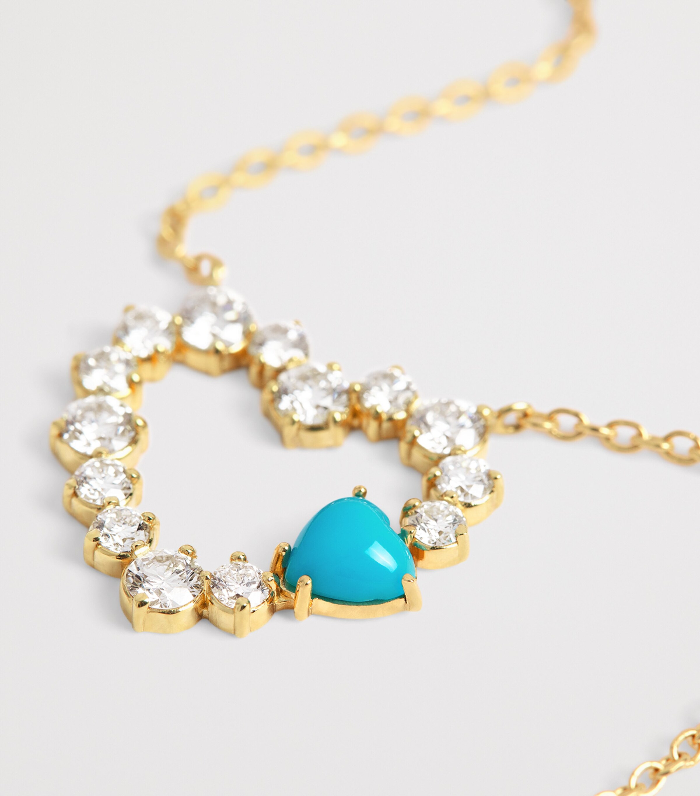 Yellow Gold, Diamond and Turquoise Open Heart Necklace YELLOW GOLD Image 5