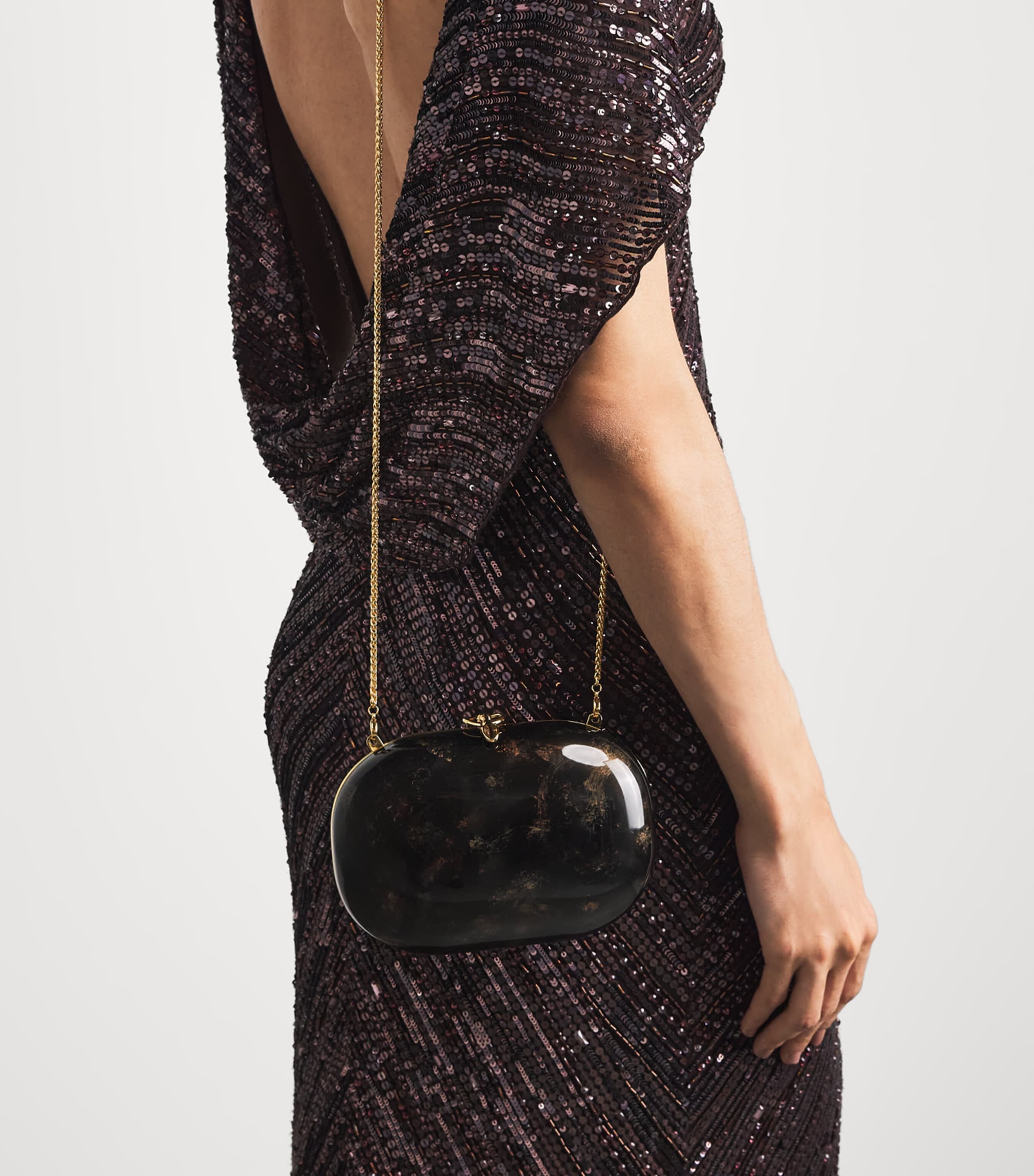 Jeffrey Levinson Oval Elina Clutch Bag Brown & Gold Image 2