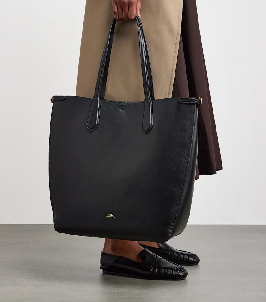 Large Leather Bellport Tote Bag BLACK Image 2