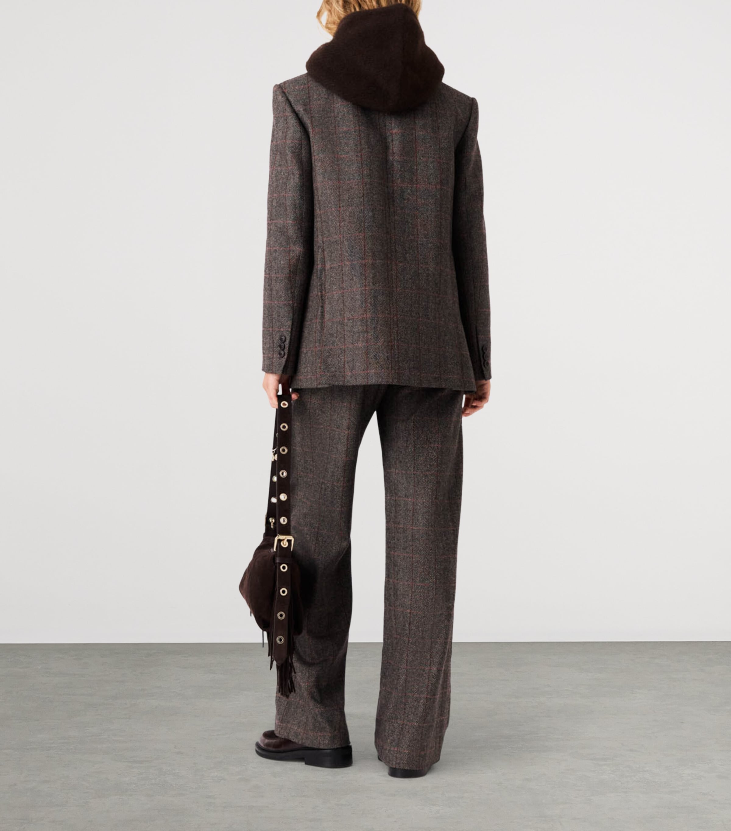 Maje Womens Wool-Blend Belted Blazer Brown Image 4