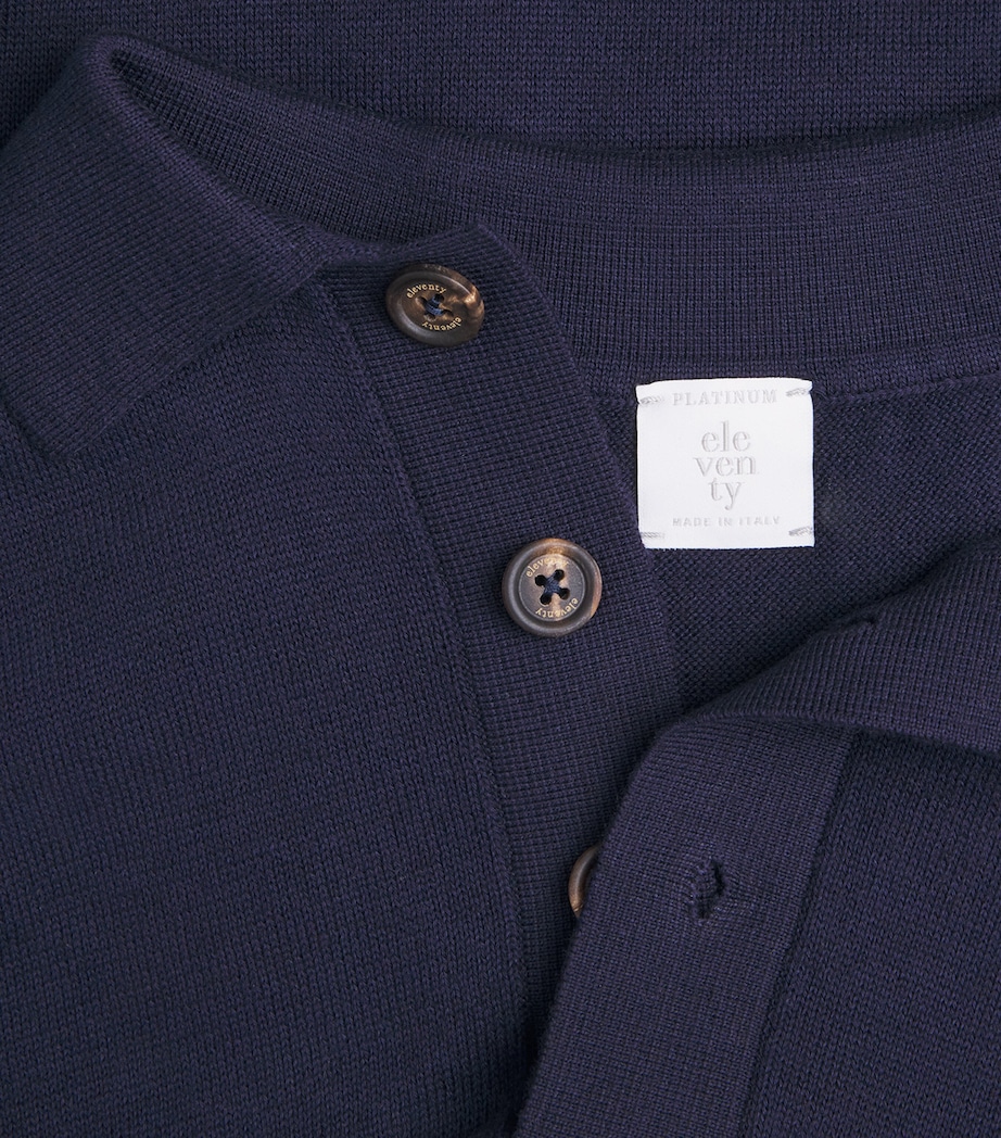 Eleventy Mens Cotton-Cashmere Polo Shirt Blu Image 6