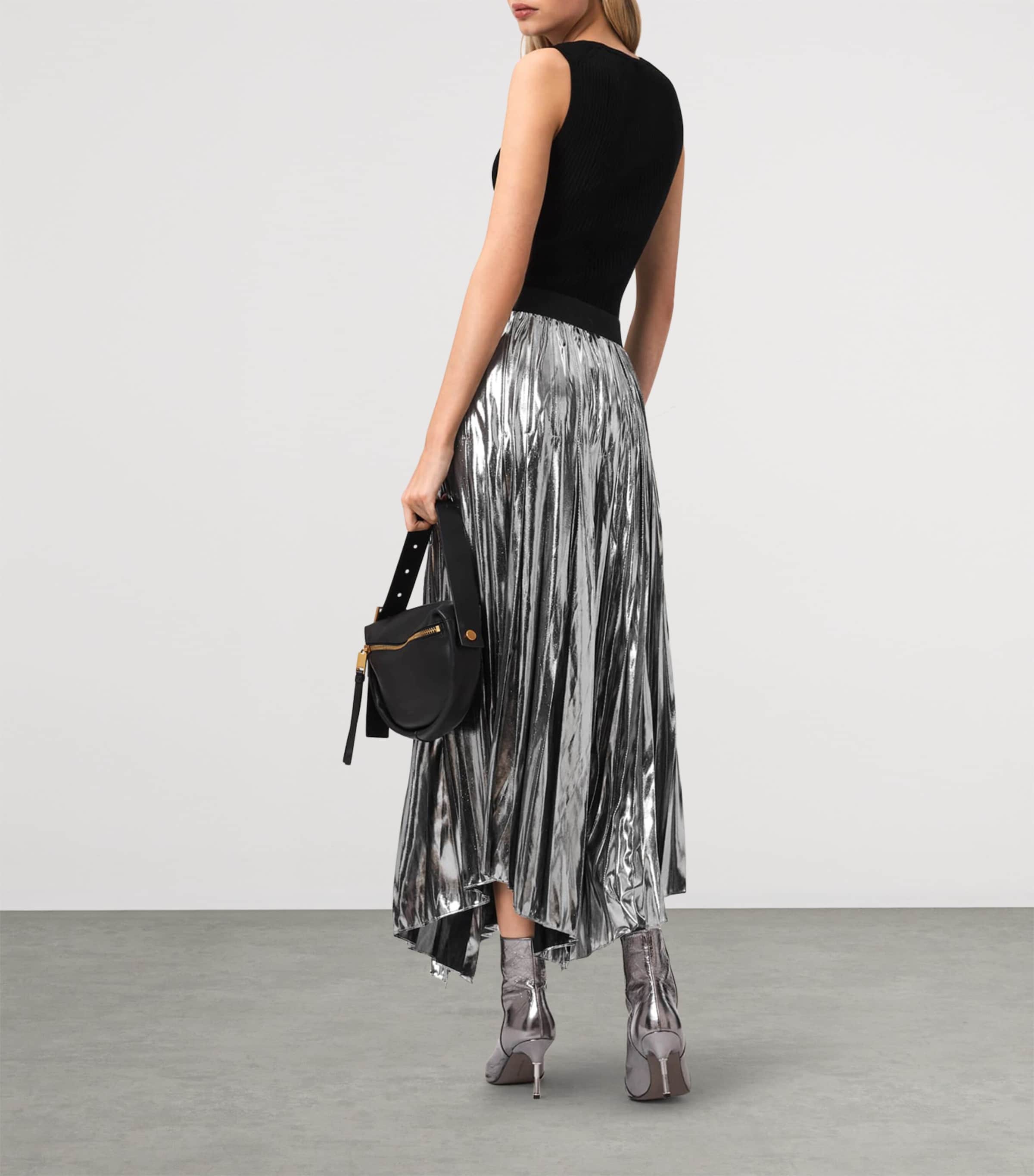AllSaints Womens Pleated Jax Maxi Skirt Metallic Silver Image 7