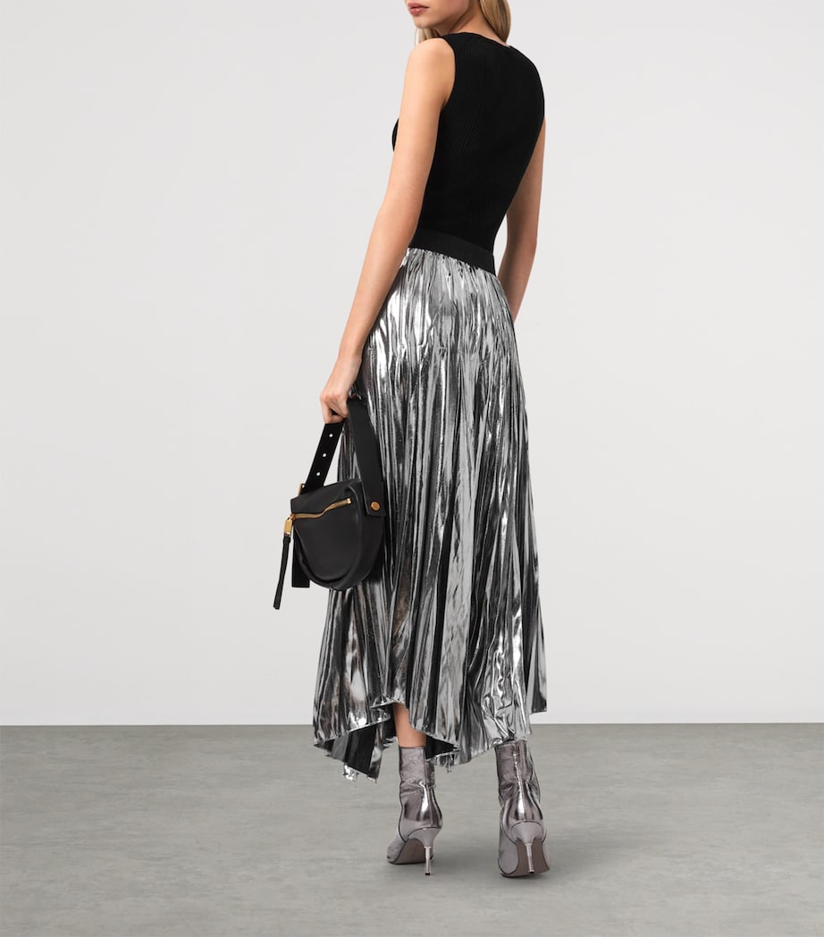 AllSaints Womens Pleated Jax Maxi Skirt Metallic Silver Image 7