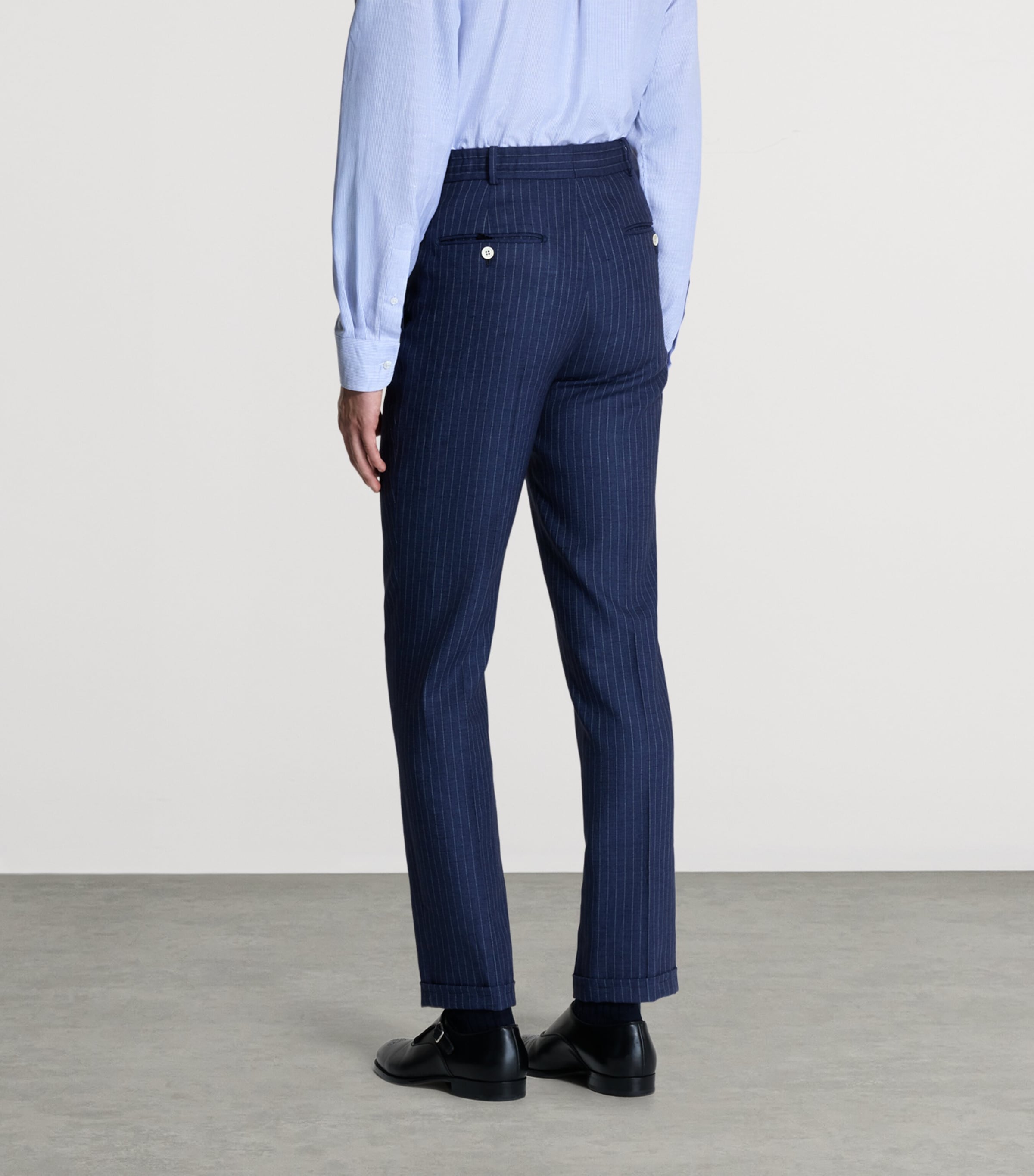 Dunhill Mens Linen Pinstripe Tailored Trousers Image 3