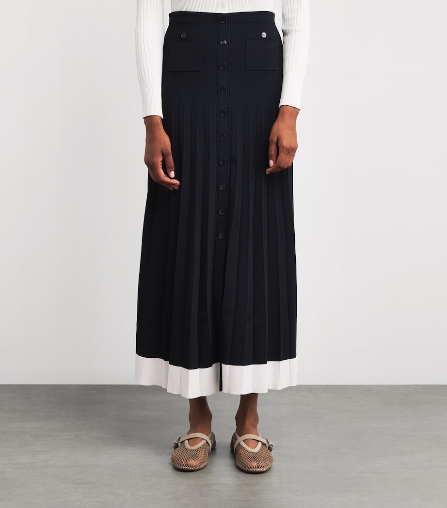 Contrast-Trim Knitted Maxi Skirt NAVY BLUE Image 3