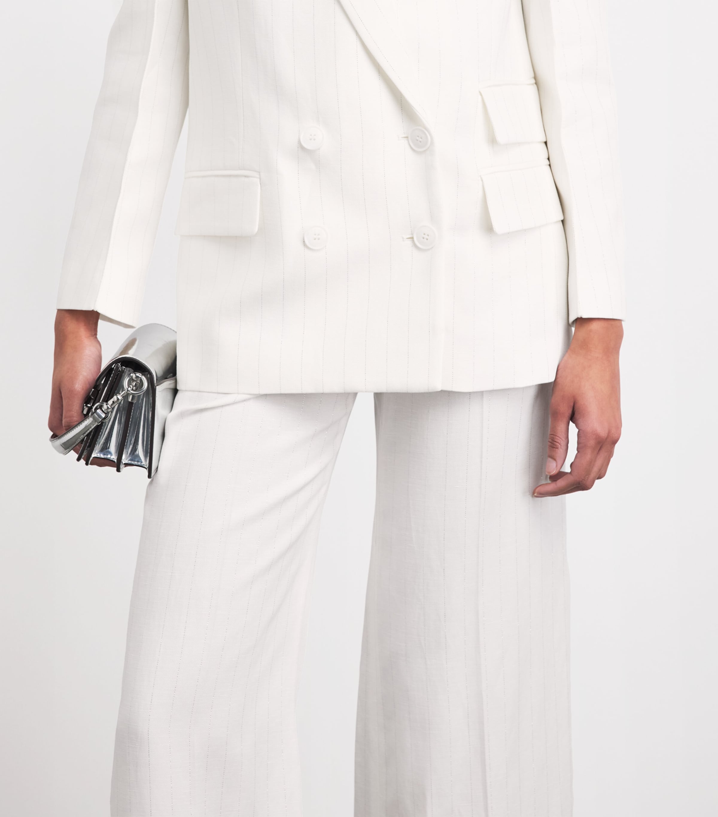 Maje Womens Stripe Wide-Leg Trousers White Image 3