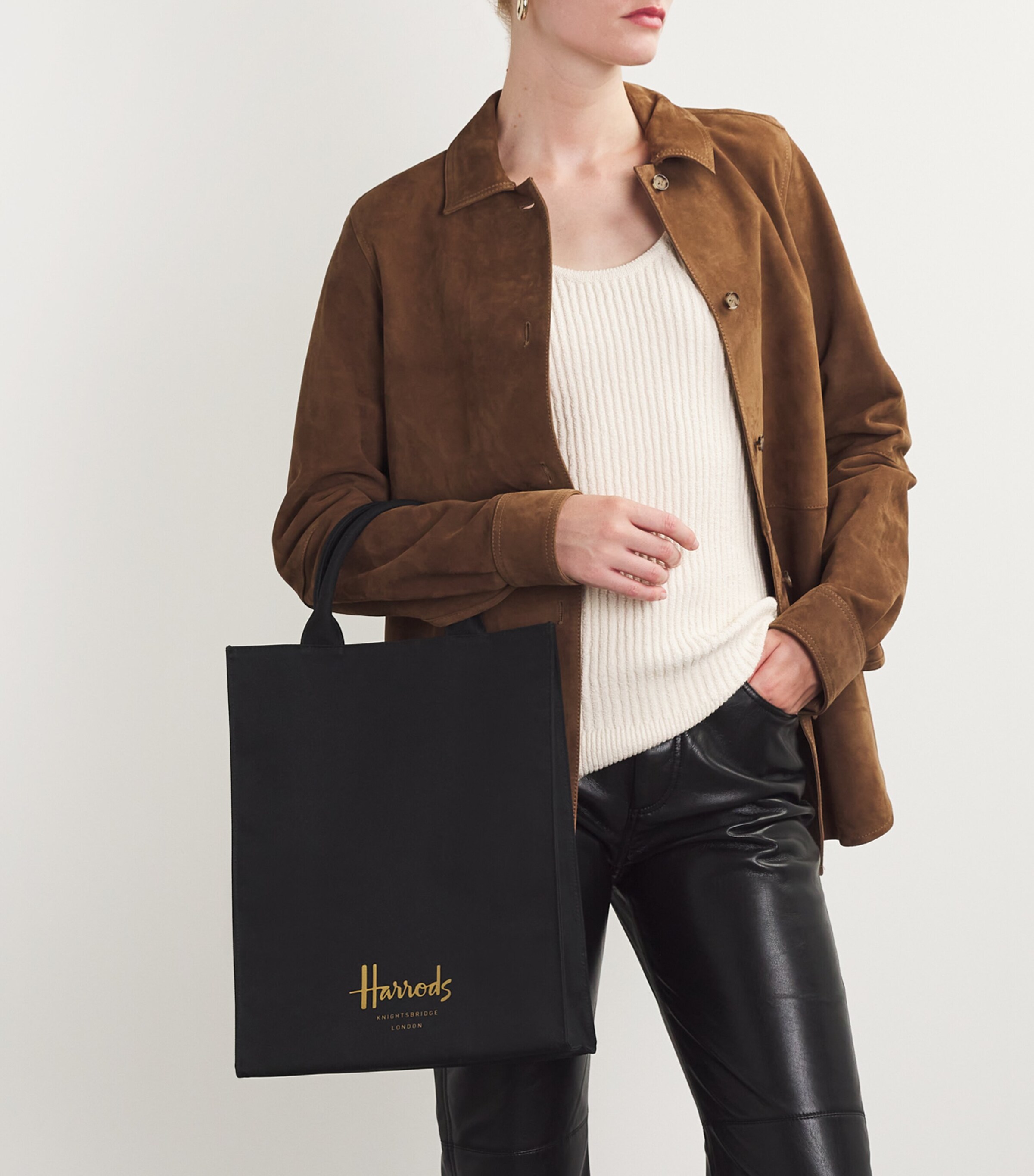 Harrods Medium Cotton Logo Tote Bag Black Image 2