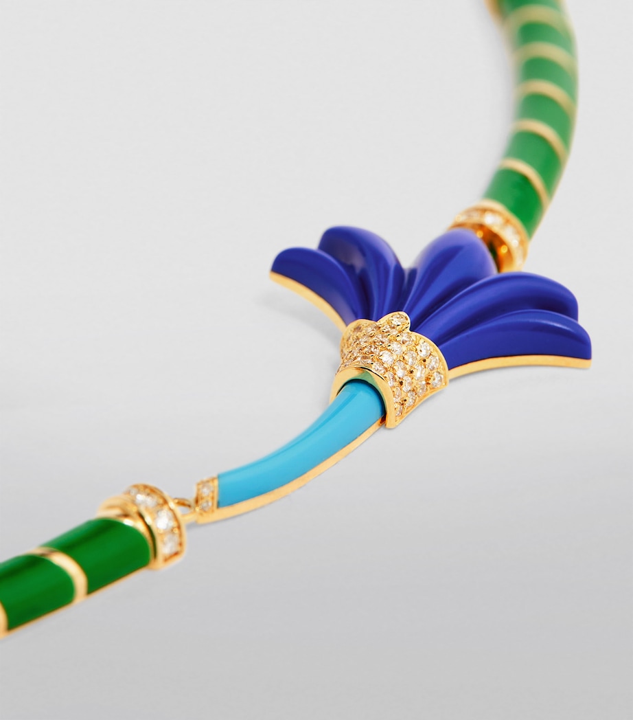 Yellow Gold, Diamond, Lapis and Turquoise Psychedeliah Necklace GREEN Image 5
