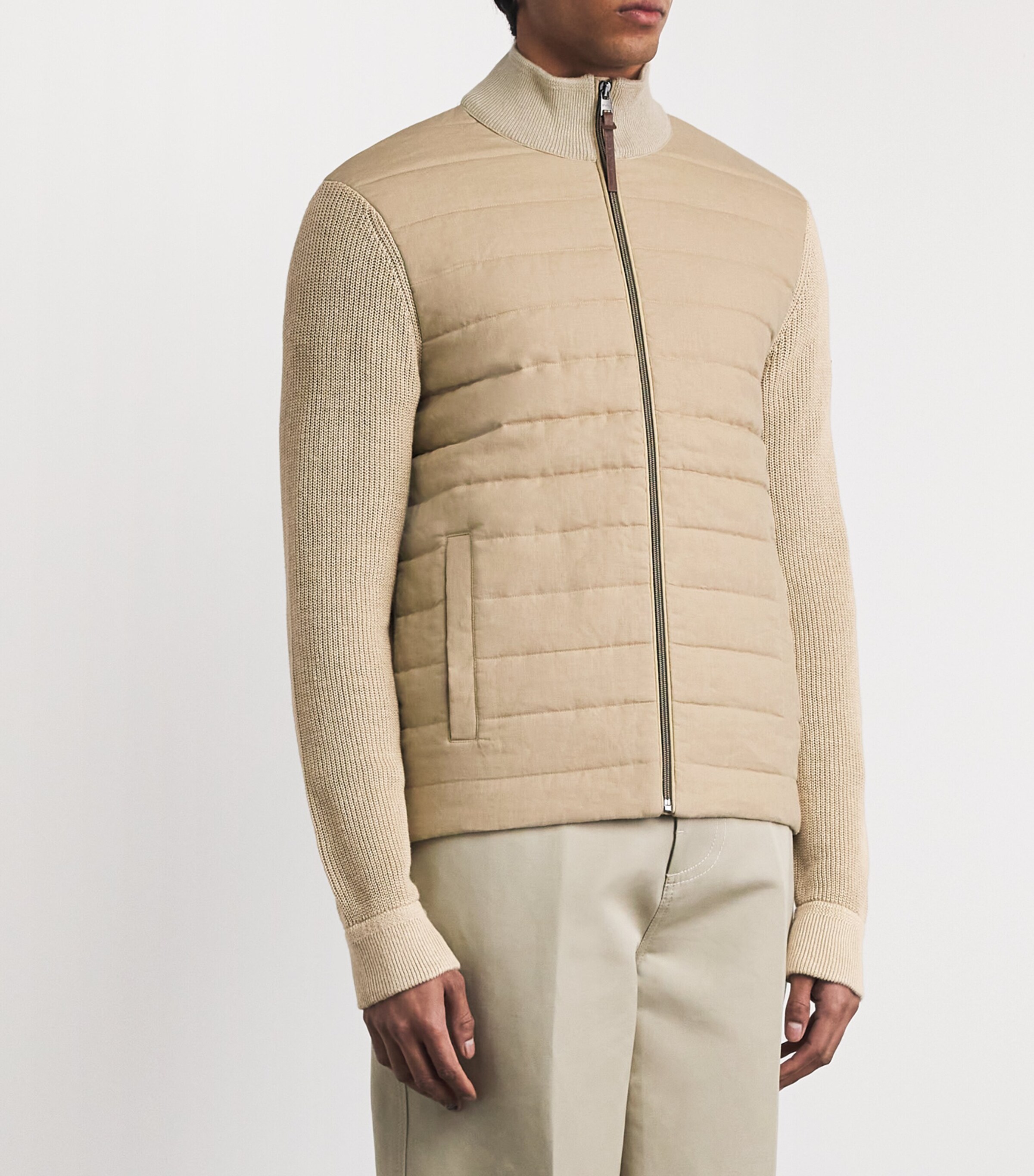 Polo Ralph Lauren Beige Linen Padded Hybrid Cardigan | Harrods KW