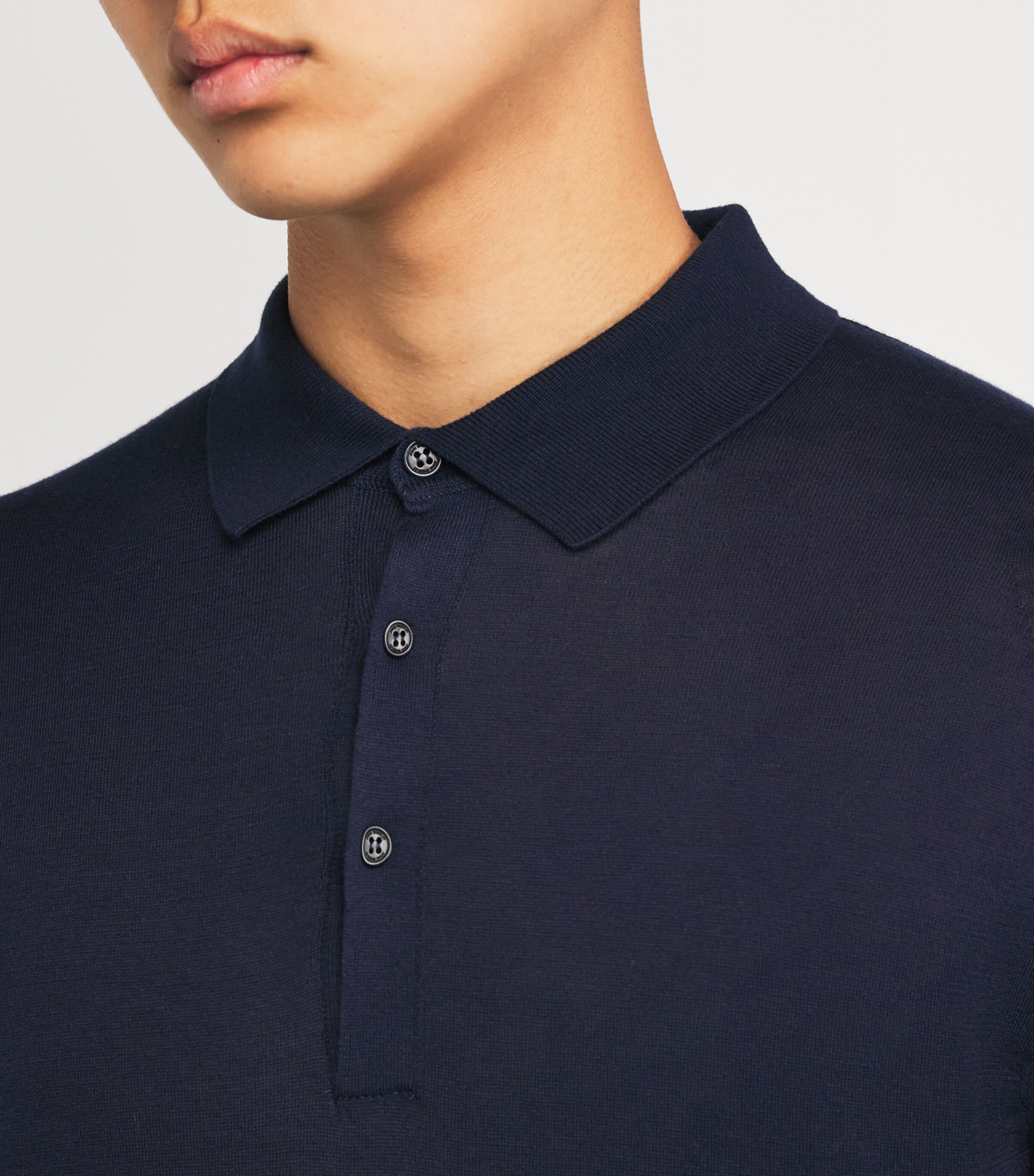 John Smedley Mens Cotton-Cashmere Elias Polo Shirt Eclipse Image 6