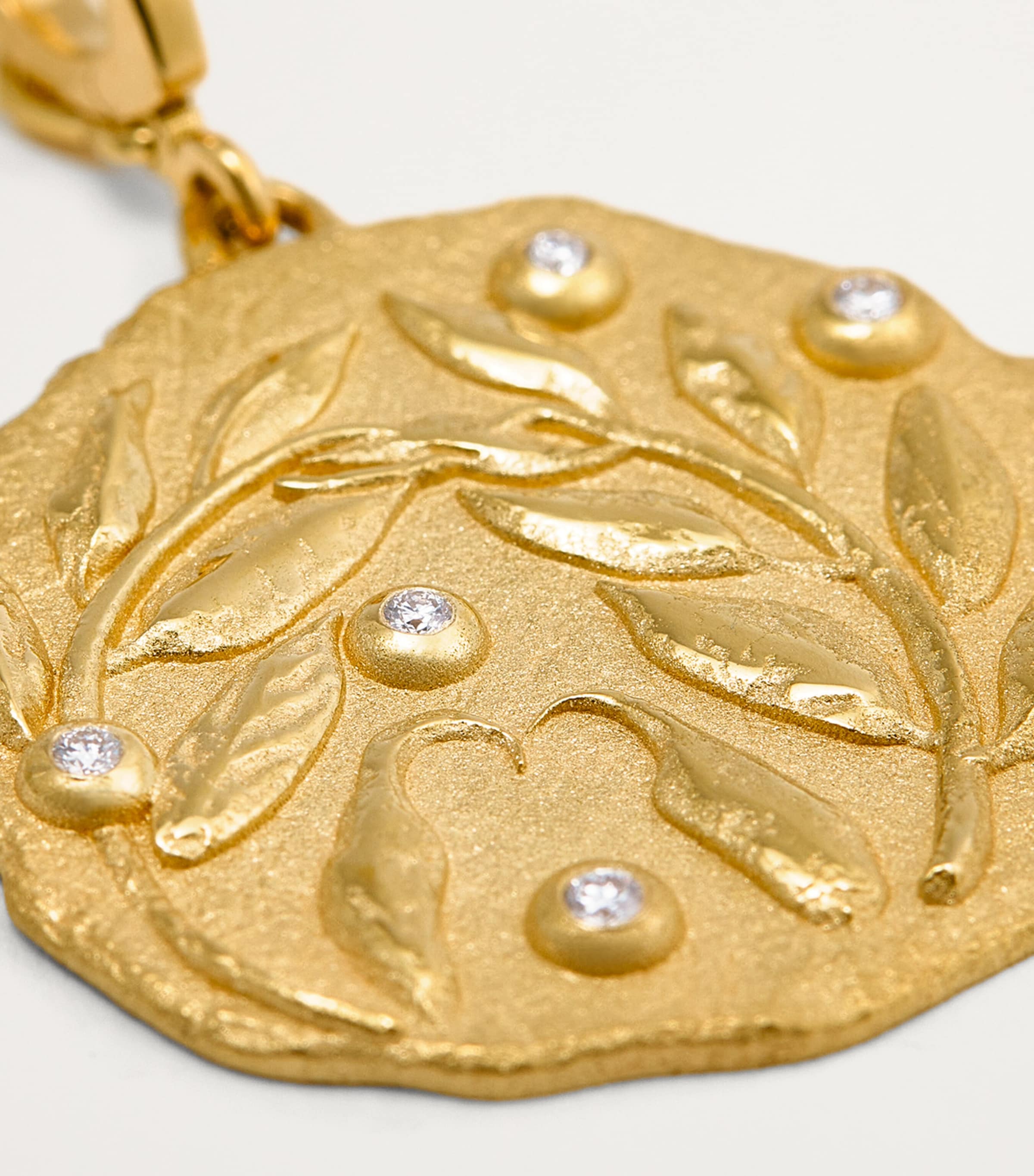 Large Yellow Gold and Diamond Olive Branch Coin Charm YELLOW GOLD Image 4