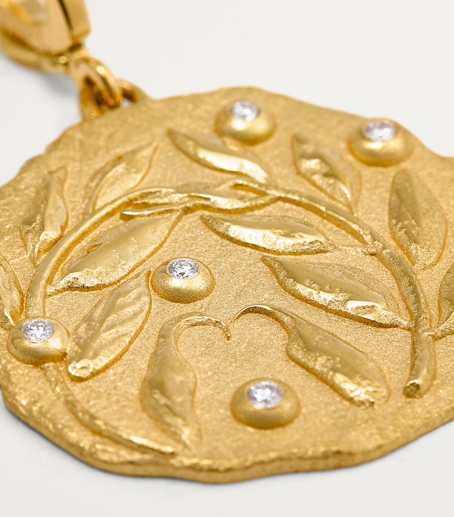 Large Yellow Gold and Diamond Olive Branch Coin Charm YELLOW GOLD Image 4