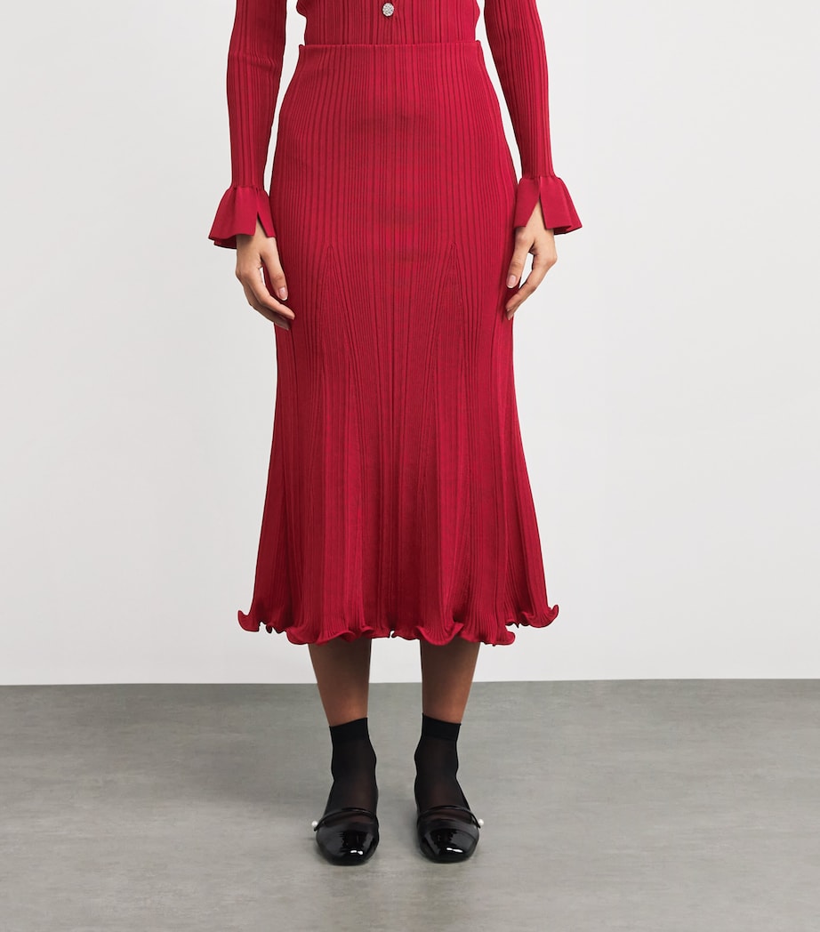 Knit Flared Midi Skirt RED Image 3
