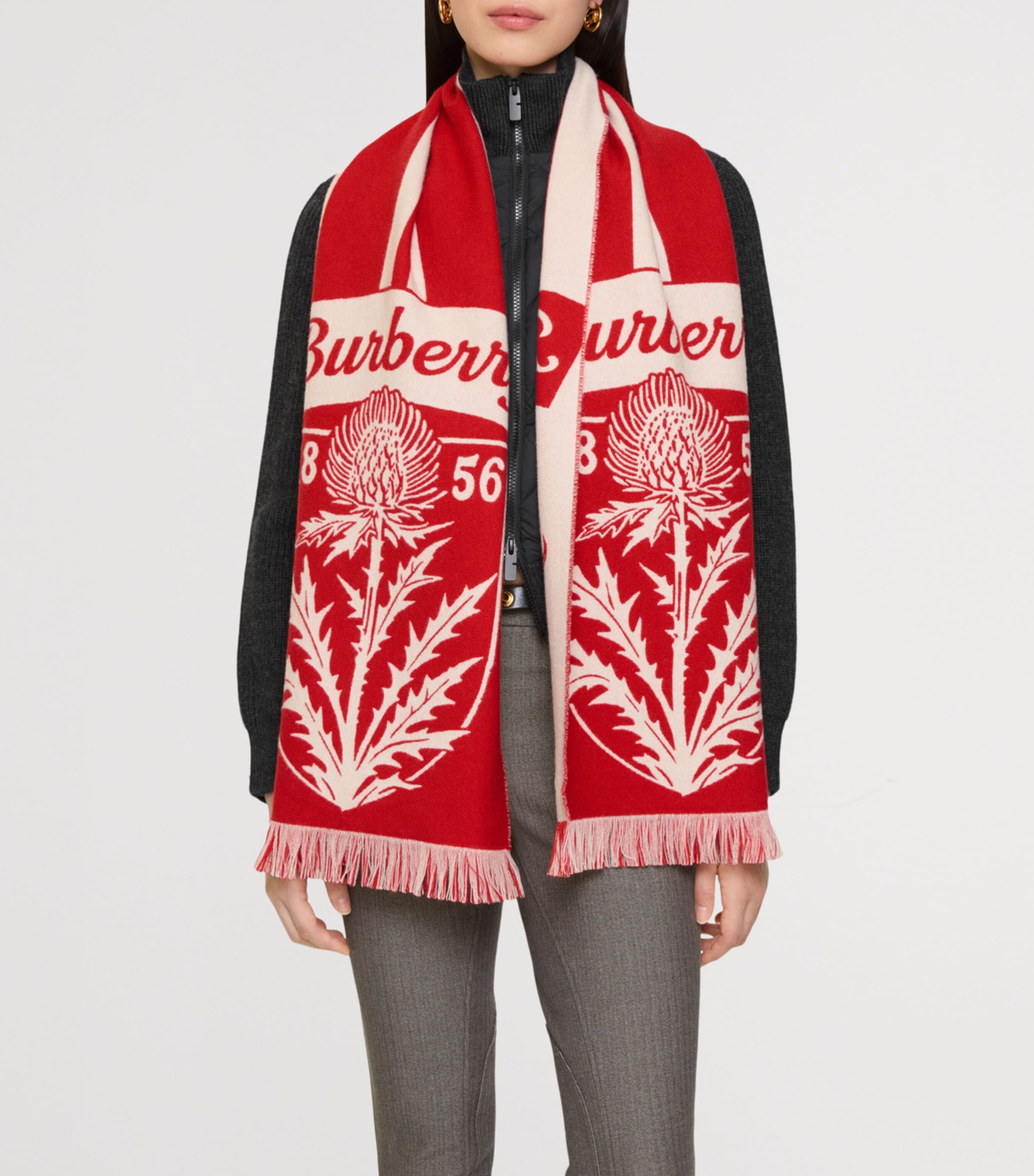 Wool Thistle Shield Scarf POPPY RED Image 4