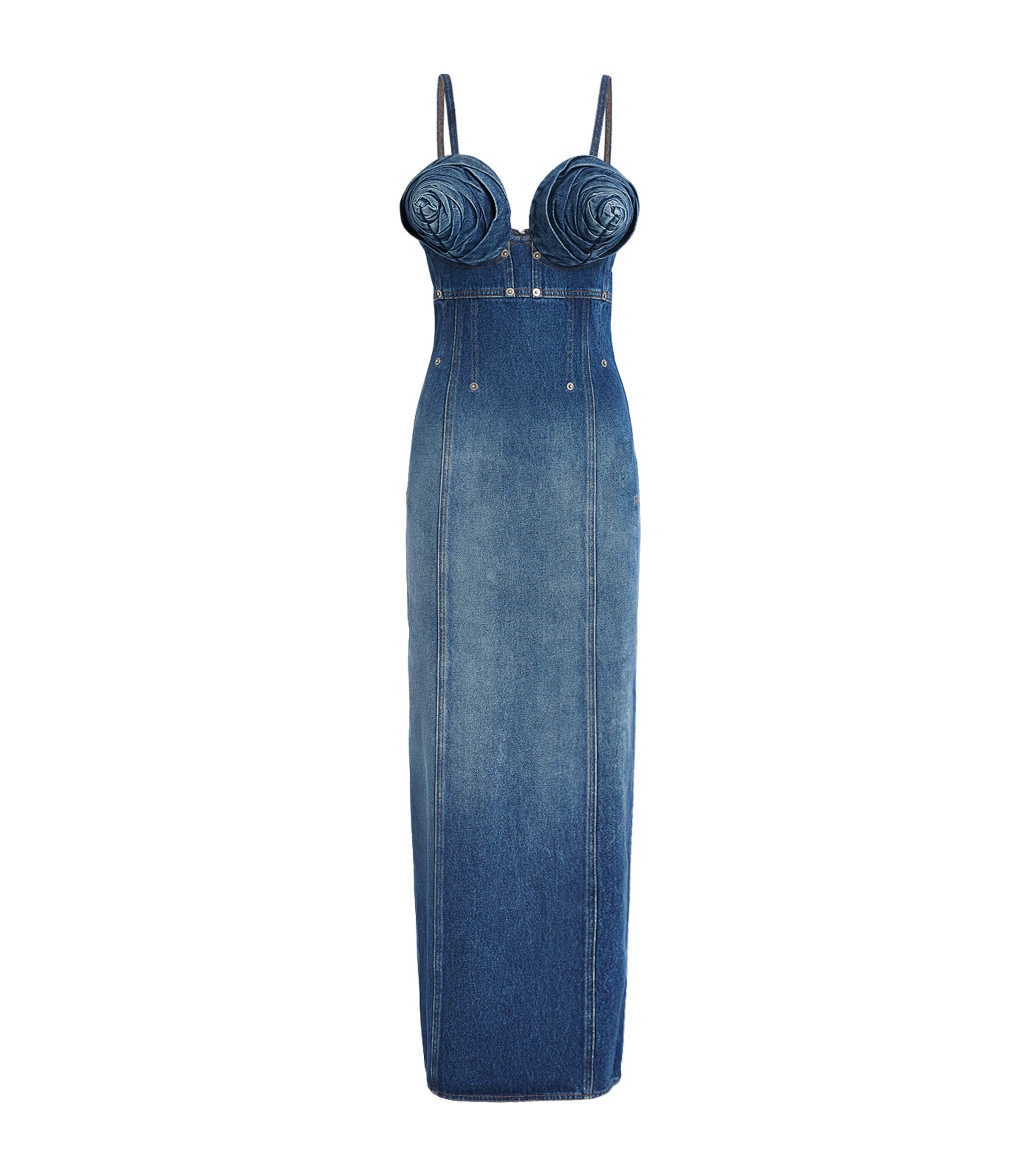 Jean Paul Gaultier Denim Iconic Cups Maxi Dress