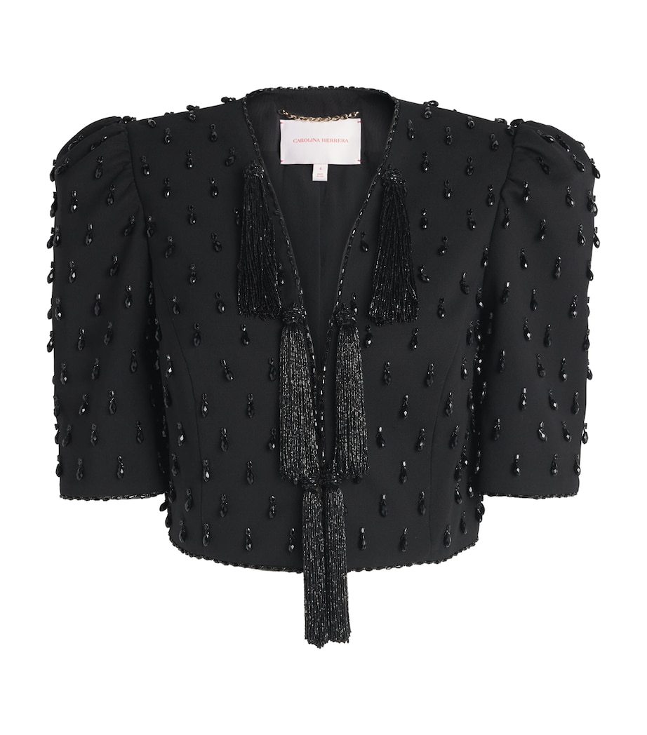 Carolina Herrera Womens Tassel-Embellished Cropped Jacket Black Image 1
