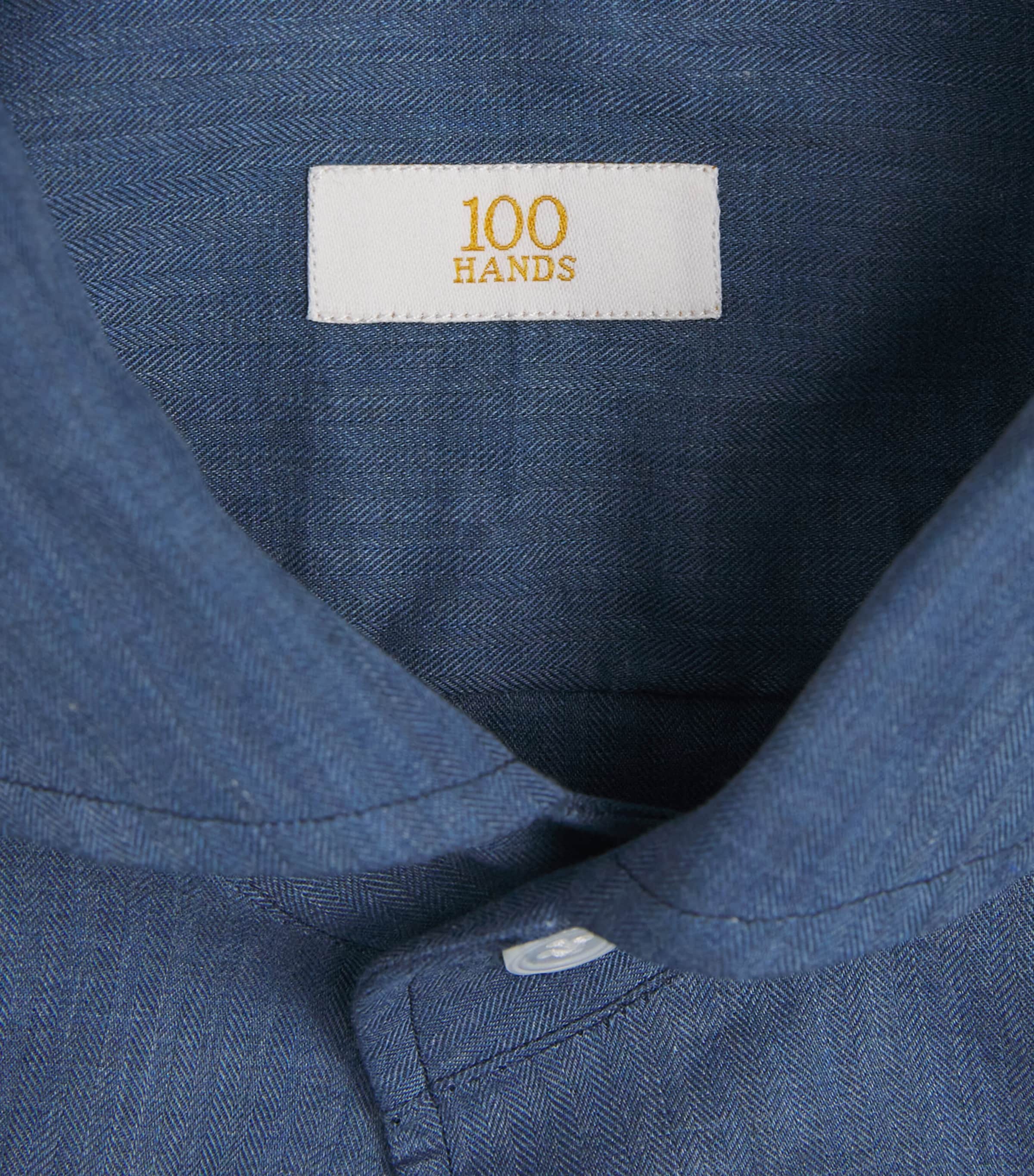 100HANDS Mens Cotton Herringbone Shirt Blue Image 6