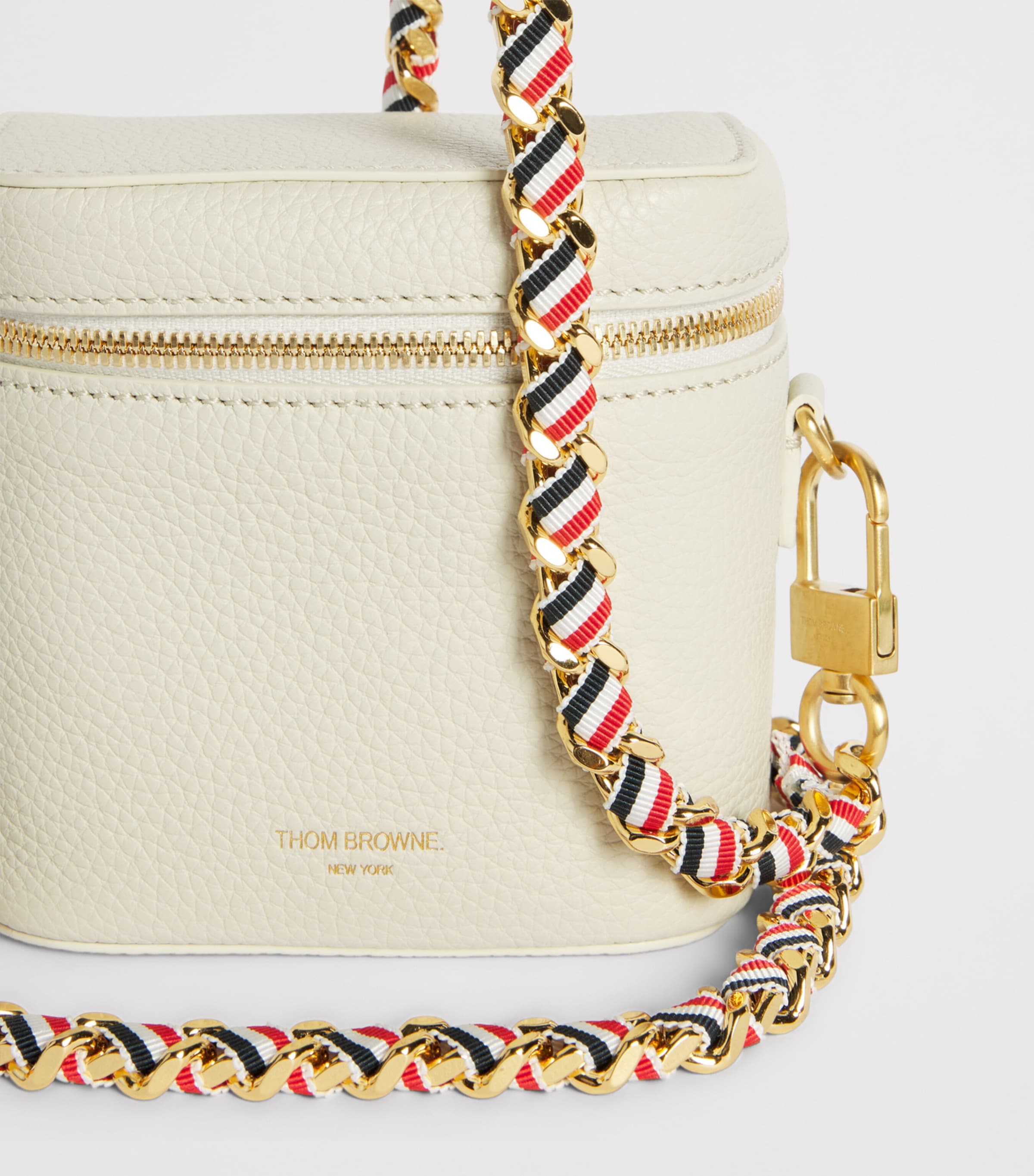 Thom Browne Leather Box Pouch Off White Image 5
