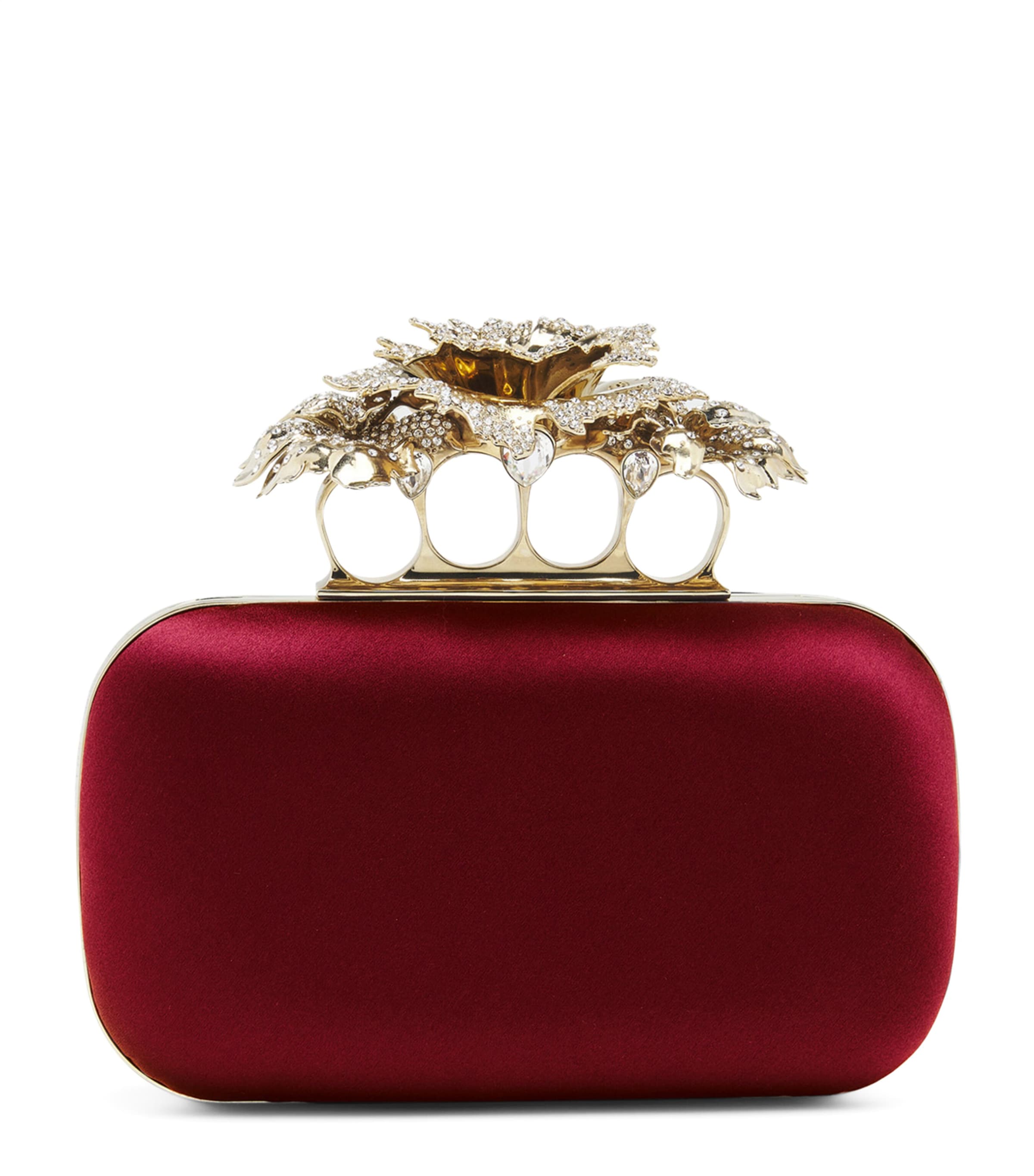 Alexander Mcqueen Silk Carnation Knuckle Clutch Bag In Burgundy
