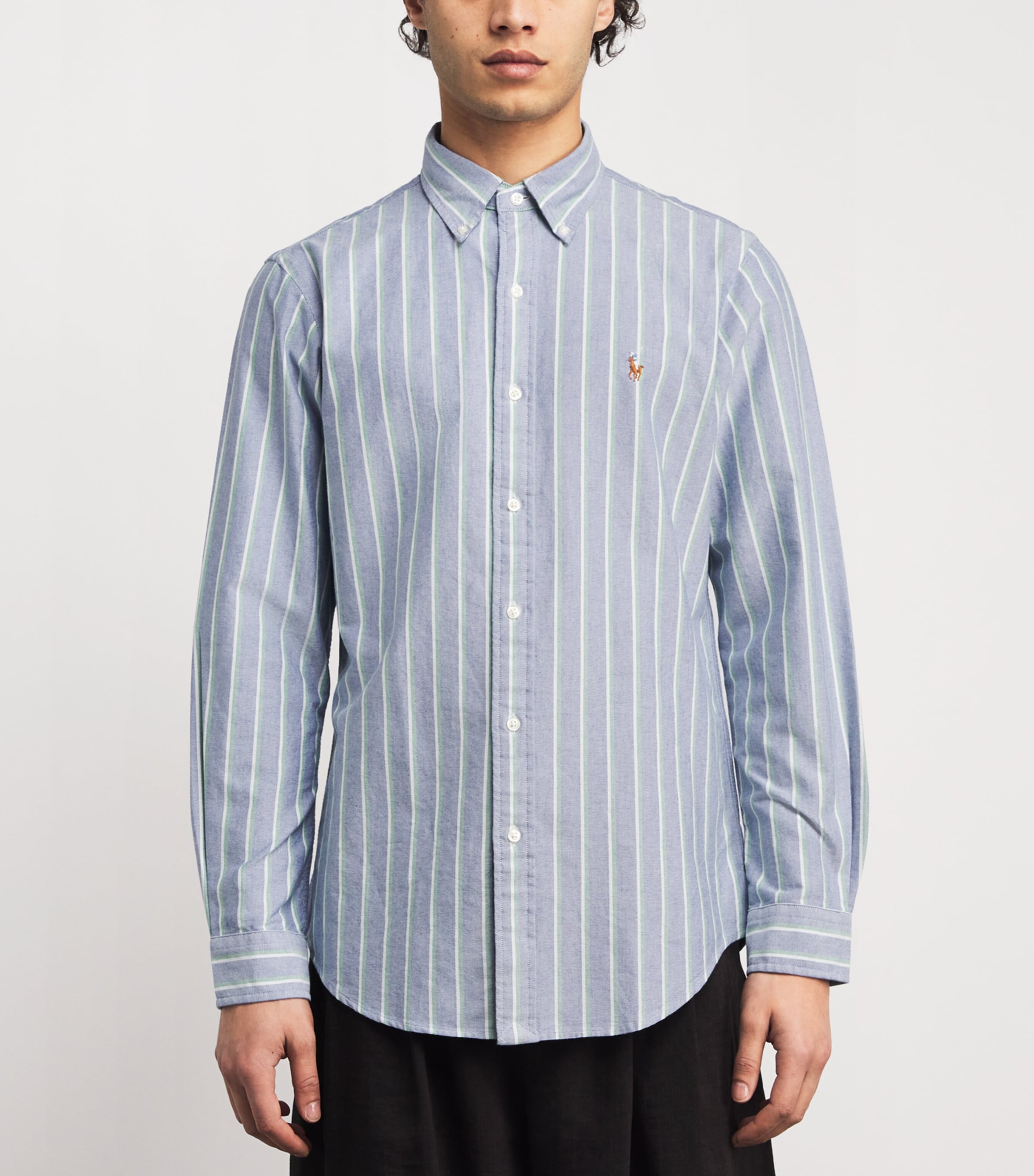 Cotton Stripe Oxford Shirt 259D NAVY GREEN MLTI Image 3