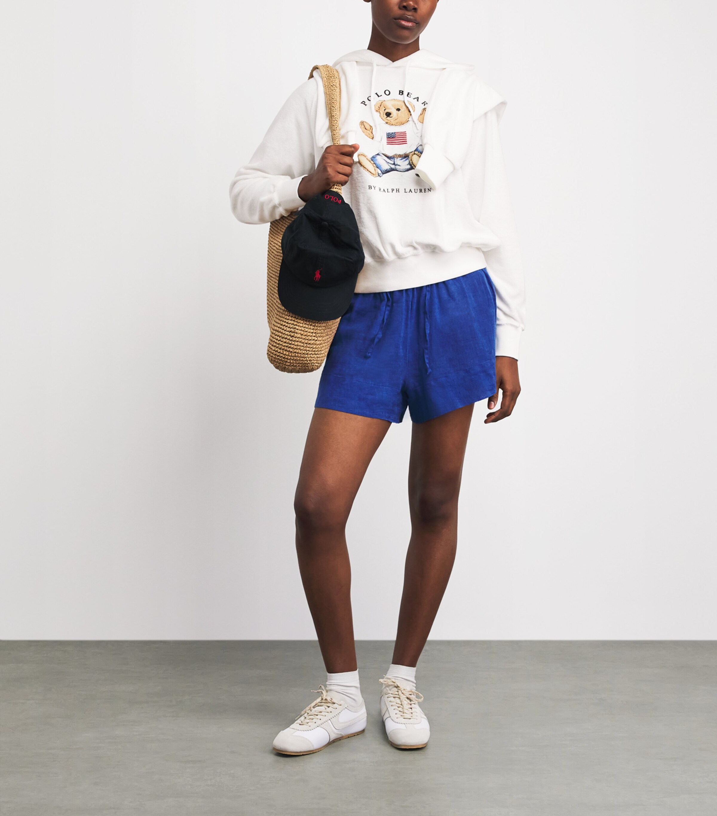 Polo Ralph Lauren Womens Micro-Towelling Sitting Polo Bear Hoodie White Image 2
