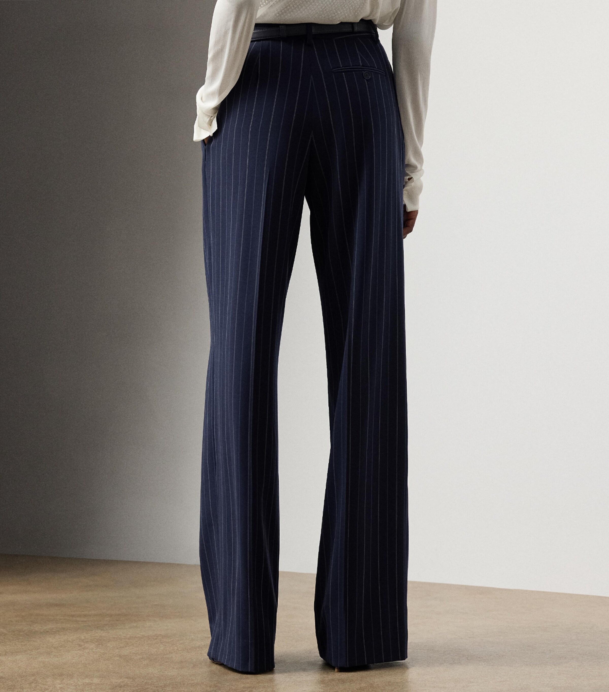 Ralph Lauren Collection Womens Wool Pinstripe Jody Wide-Leg Trousers Navy Image 3