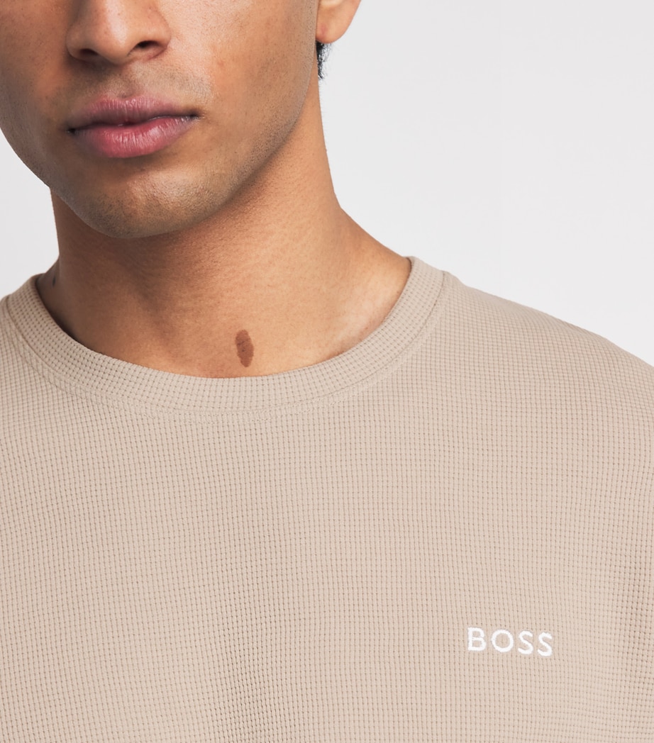 BOSS Mens Cotton-Blend Waffle-Knit T-Shirt Light Beige Image 3