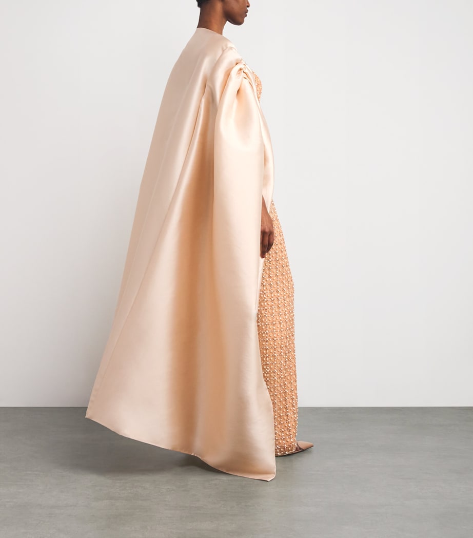 Embellished Gown with Cape NUDE Image 3