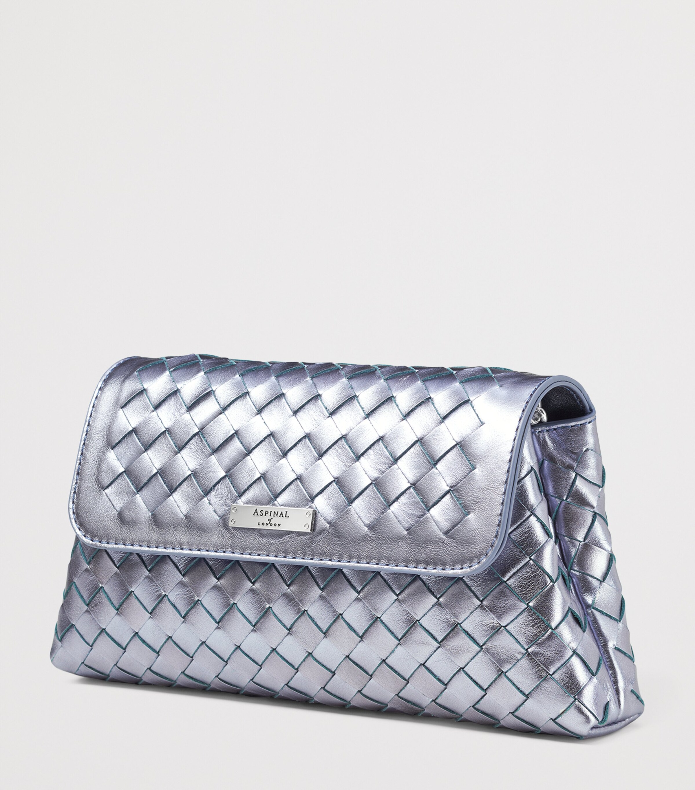 Aspinal Of London Metallic Leather Clutch Bag Blue Metallic Image 4
