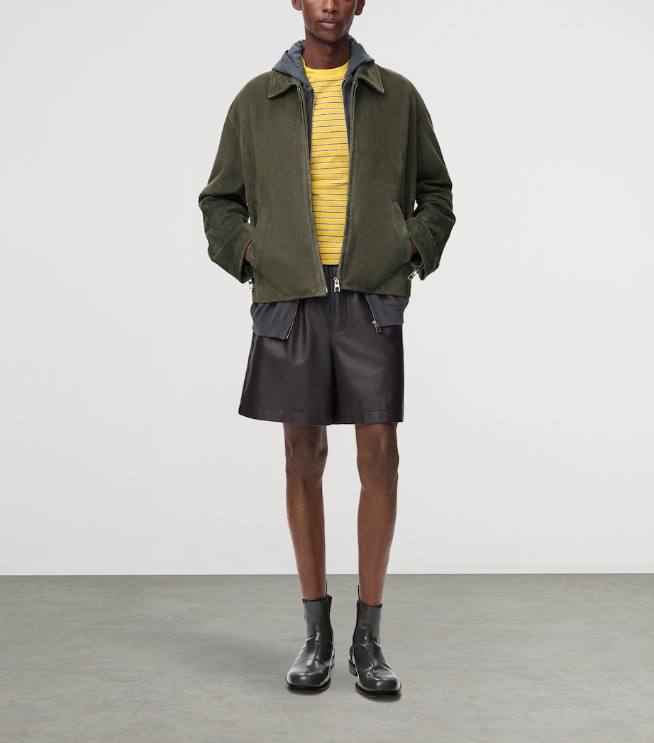 LOEWE Mens Suede Zip-Up Jacket Khaki Green Image 2