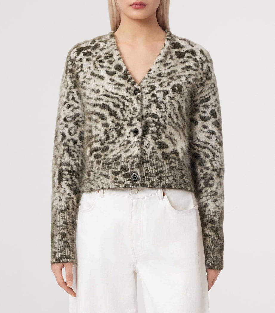 AllSaints Womens Leopard Print Amur Cardigan Chalk White/green Image 3