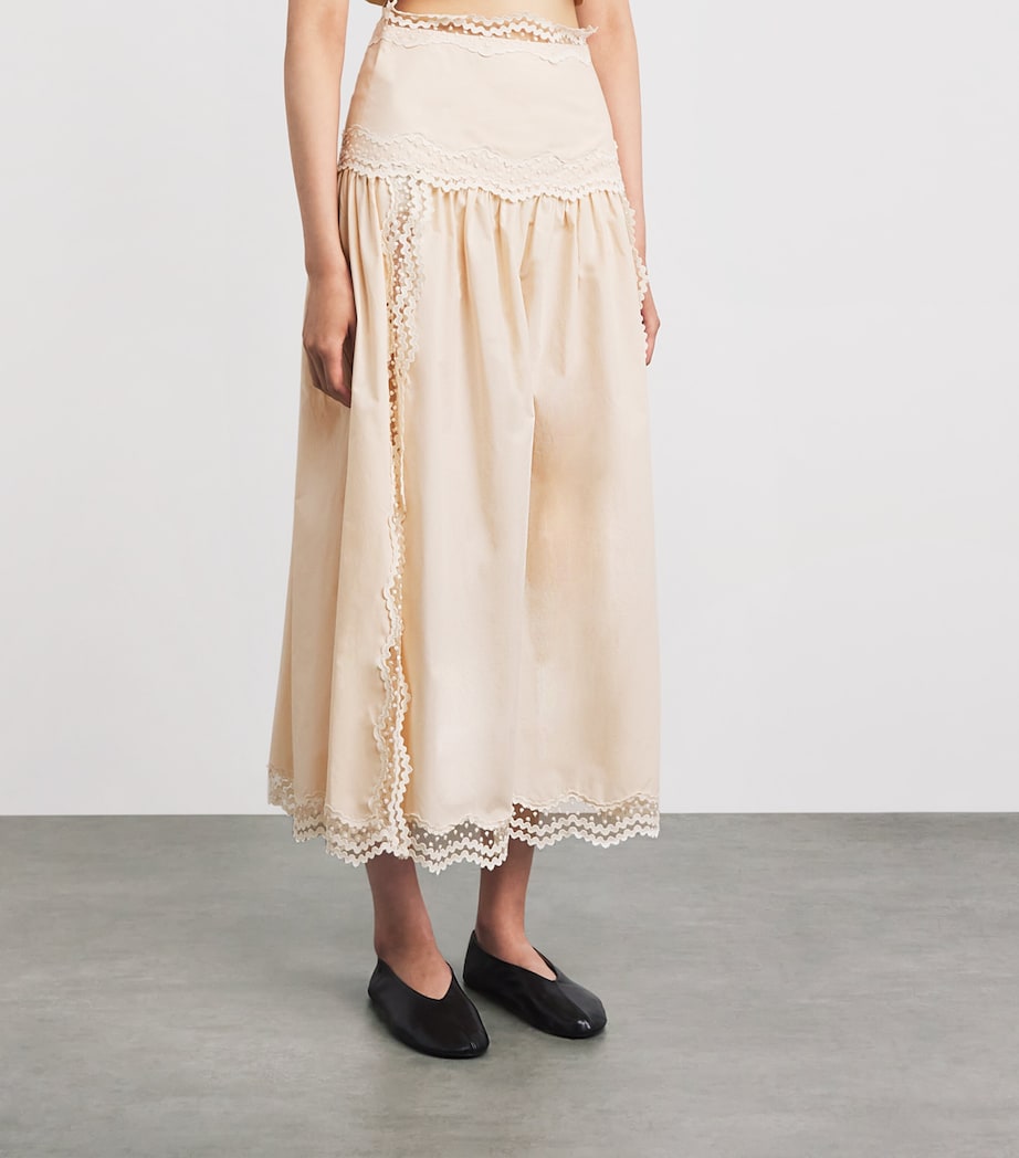 Sandro Paris Womens Cotton Lace-Trim Midi Skirt Light Pink Image 4