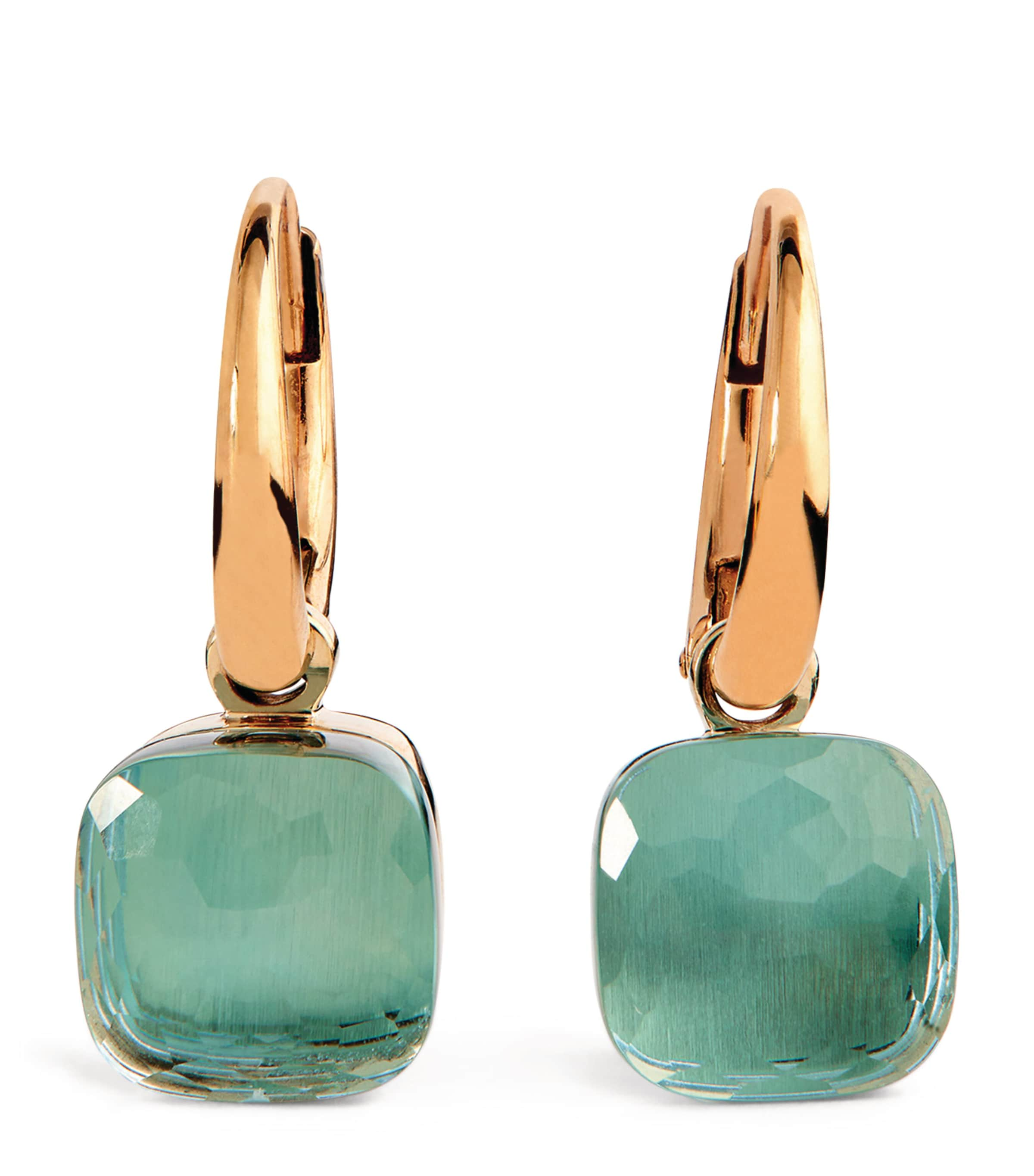 Pomellato Rose Gold And Blue Topaz Nudo Drop Earrings In Green