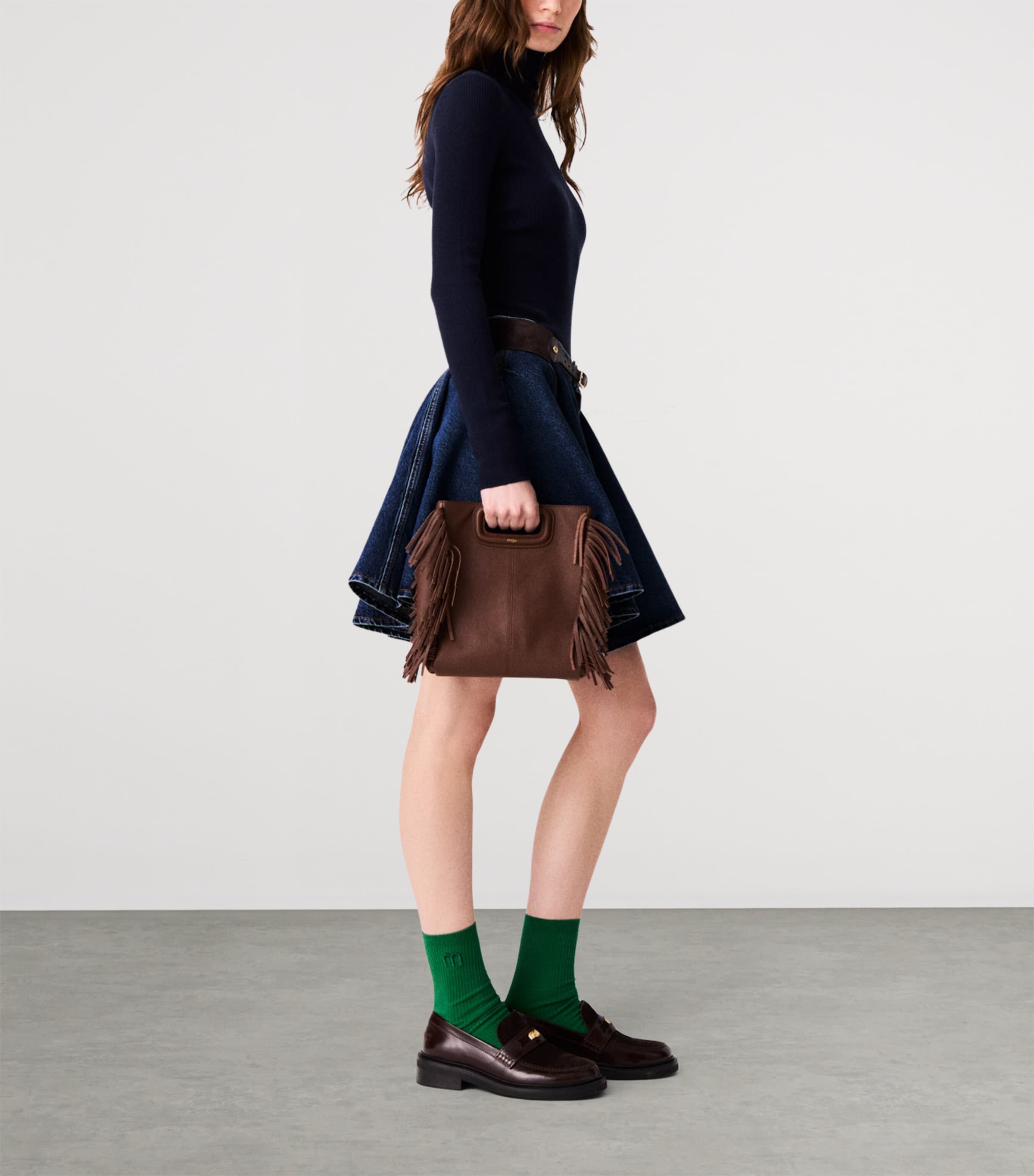 Maje Womens Wool-Silk Rollneck Sweater Navy Image 3