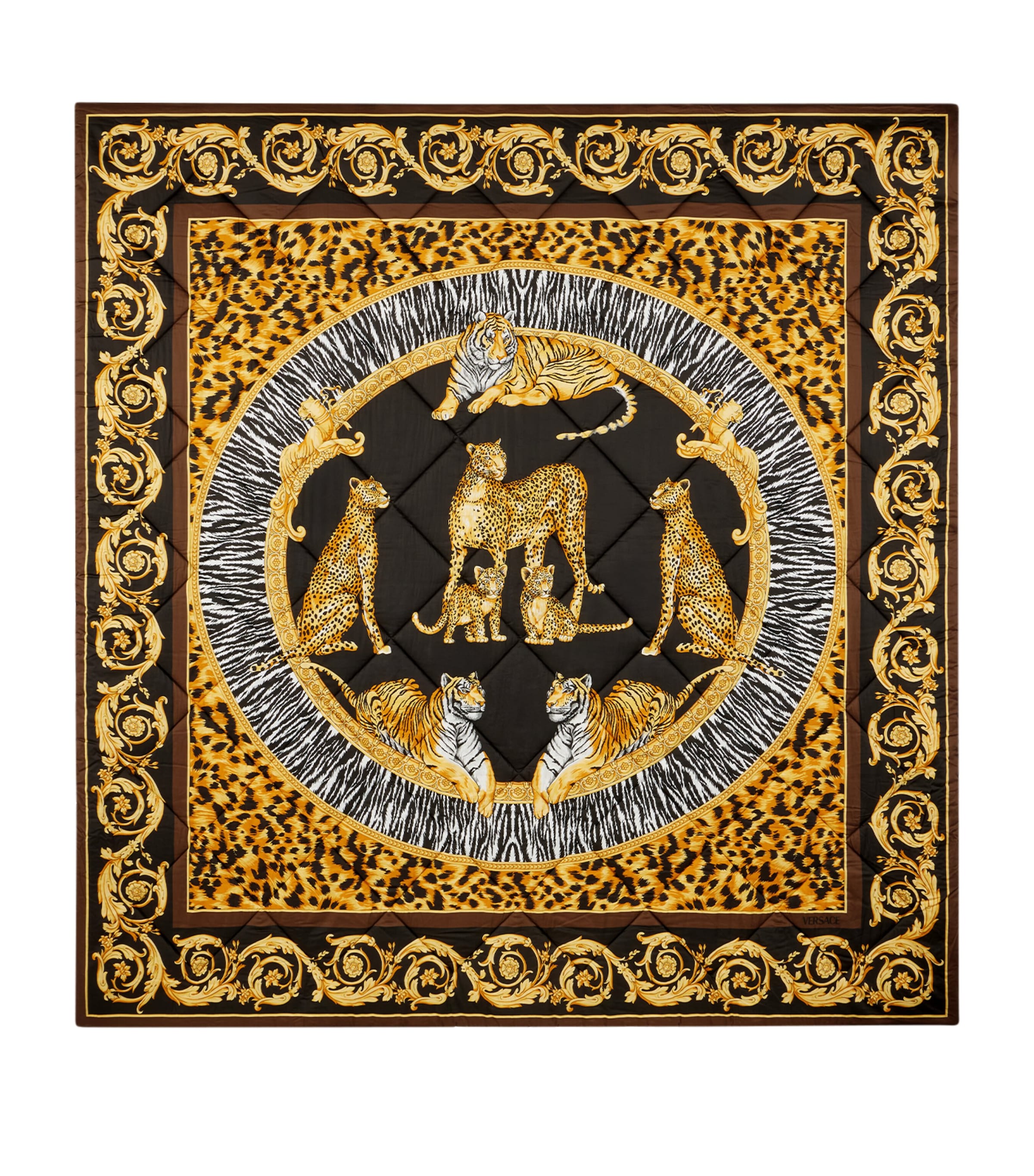 Versace Wool Wild Cats Throw In Gold